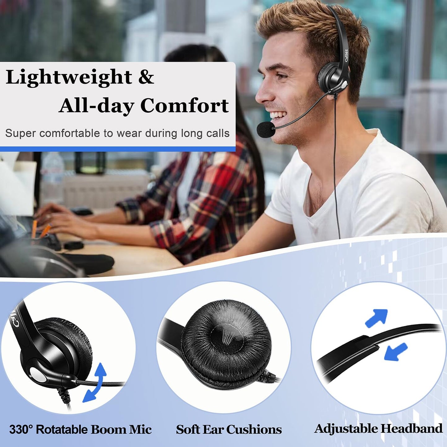 Callez Phone Headset for Yealink Office Phone with Noise Cancelling Mic, RJ9 Mono Telephone Headset Compatible with Yealink T20P T33G T46G T48G T46S T48S T53W T54W Avaya 1608 9608 J179