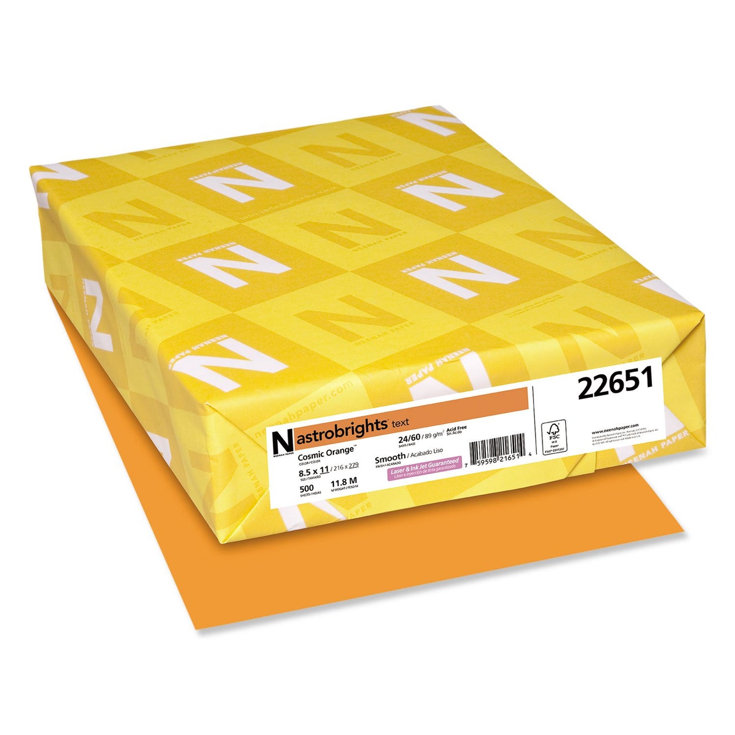 Neenah Astrobrights Premium Color Paper, 24 lb, 8.5 x 11 Inches, 500 Sheets, Cosmic Orange