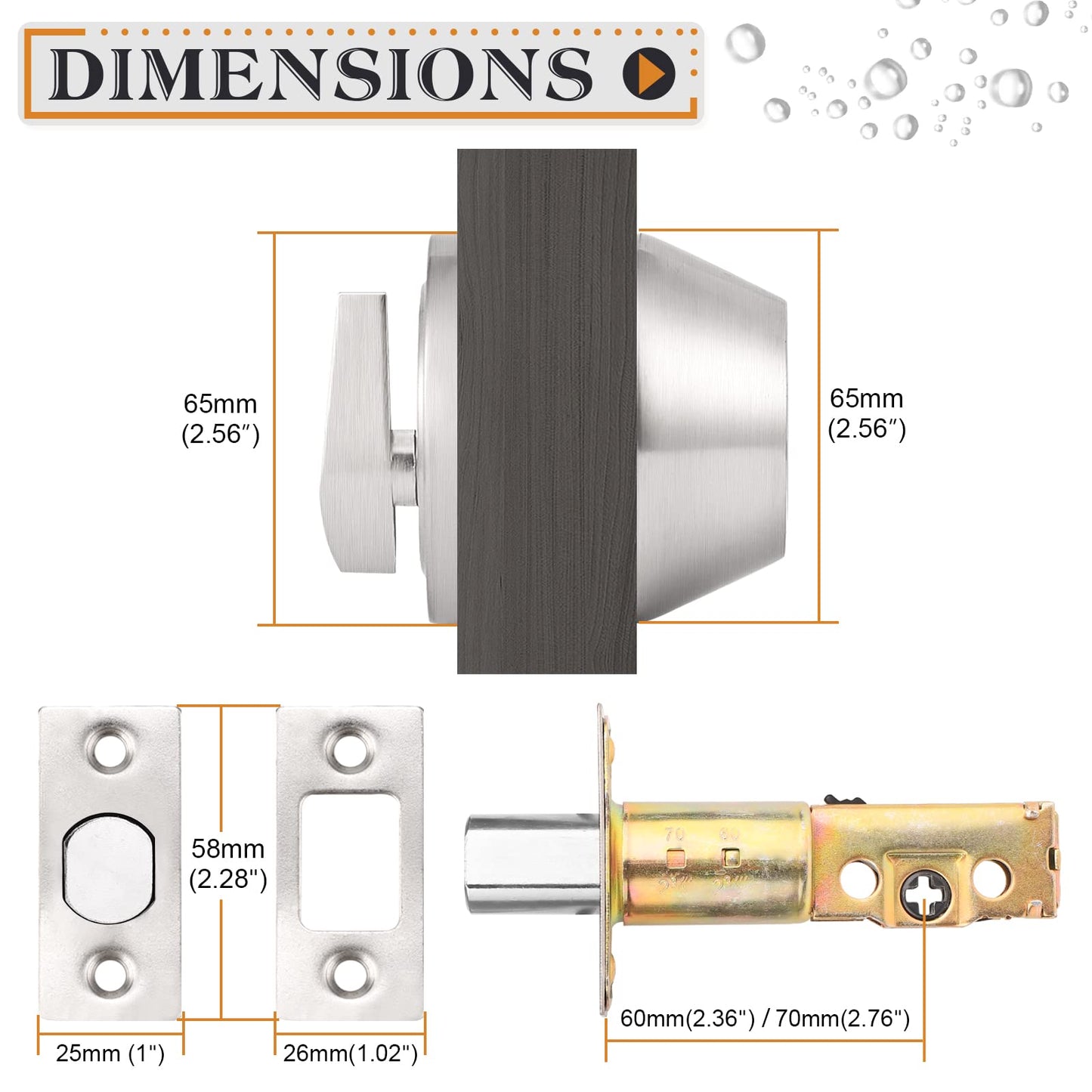 Probrico(2 Pack) Keyed Alike Single Cylinder Deadbolts Brushed Nickel (Combo Packs), Keyway Keys Handleset, 3 Keys Anti-Theft Interior& Exterior Door Hardware (for Entrance Lock and Front Gate)