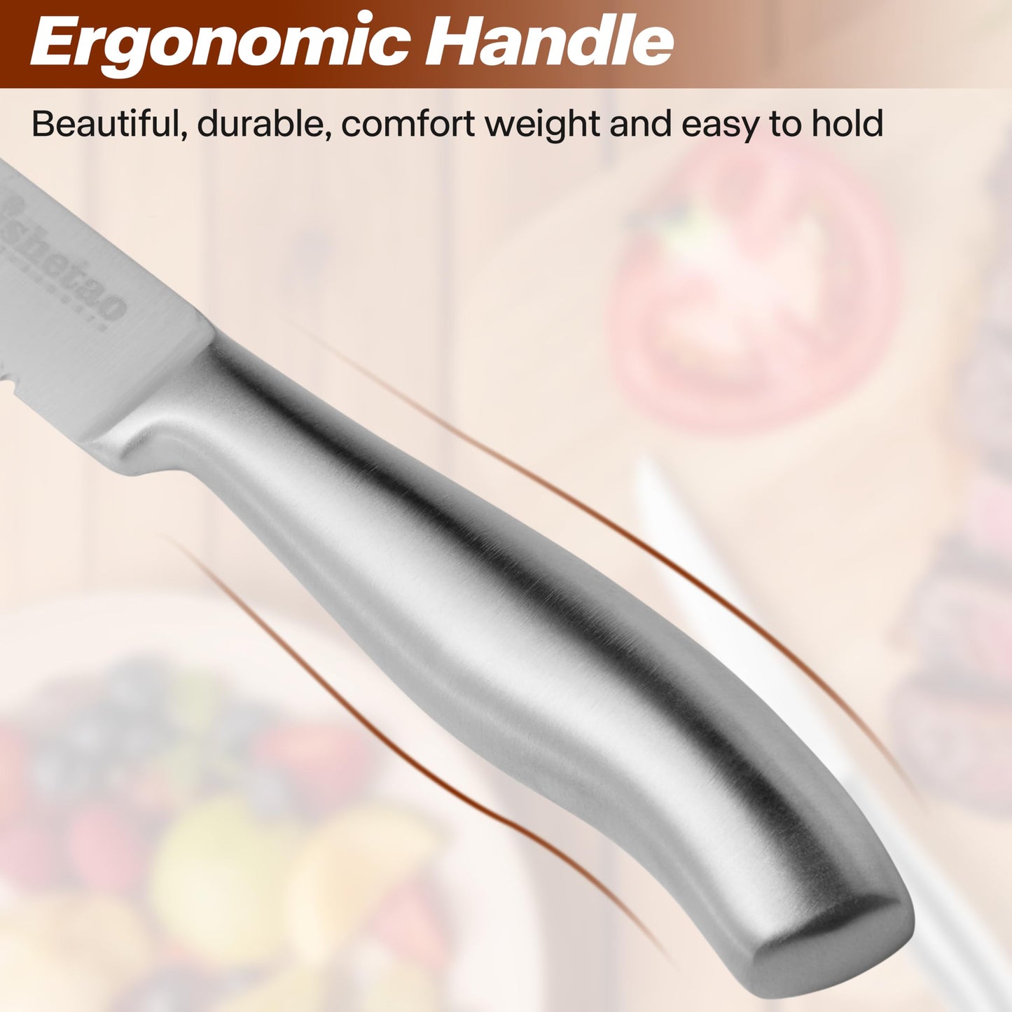 isheTao Steak Knives, 4.5 inches Steak Knife Set of 6, Dishwasher Safe High Carbon Stainless Steel Steak Knife, Silver