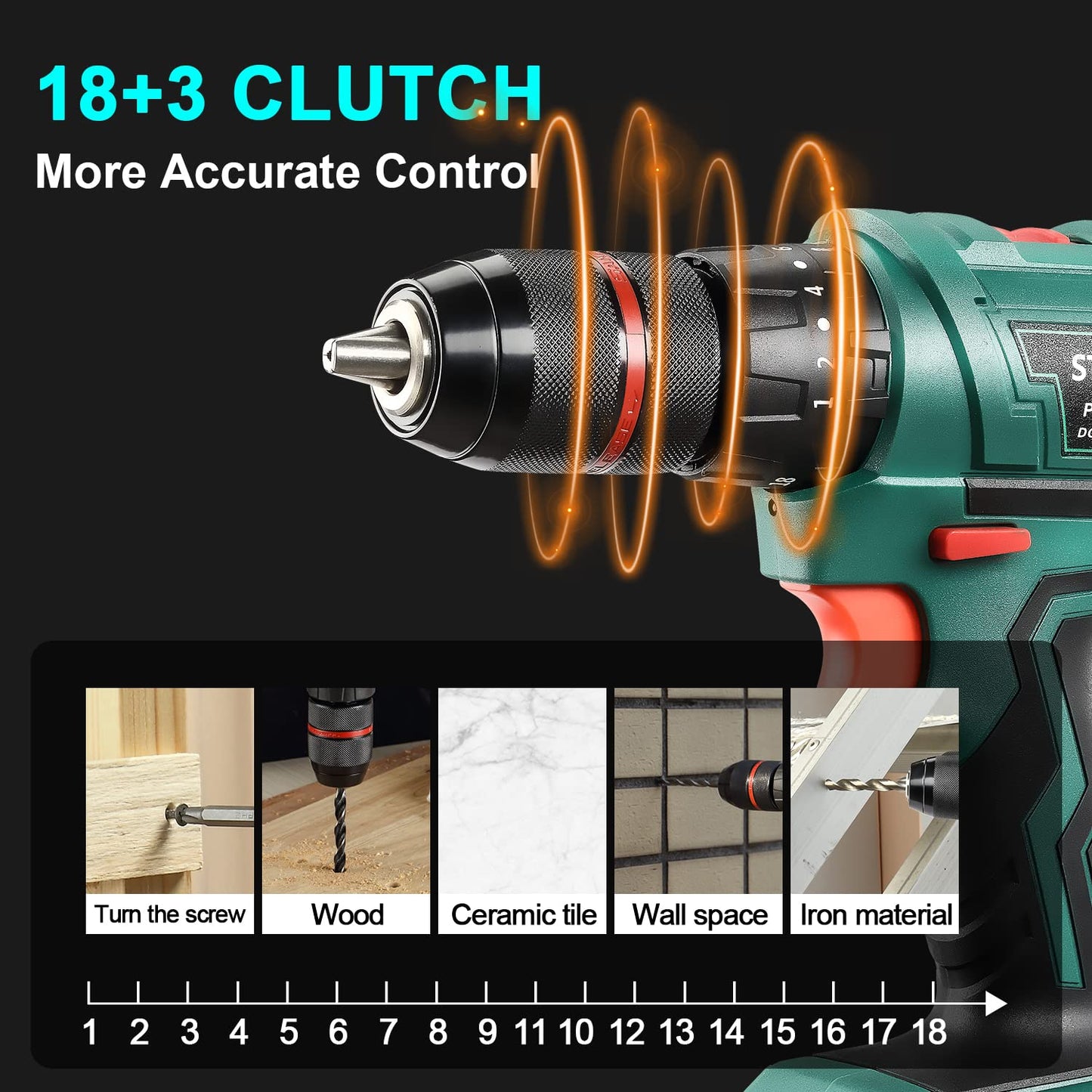 STANEW 20V MAX Impact Drill, Cordless Hammer Drill Set, Electric Screwdriver Driver Tools Kit with 2 Battery, Fast Charger 1/2" Keyless Chuck 2 Variable Speed 18+3 Torque Setting, 24 Piece Accessories