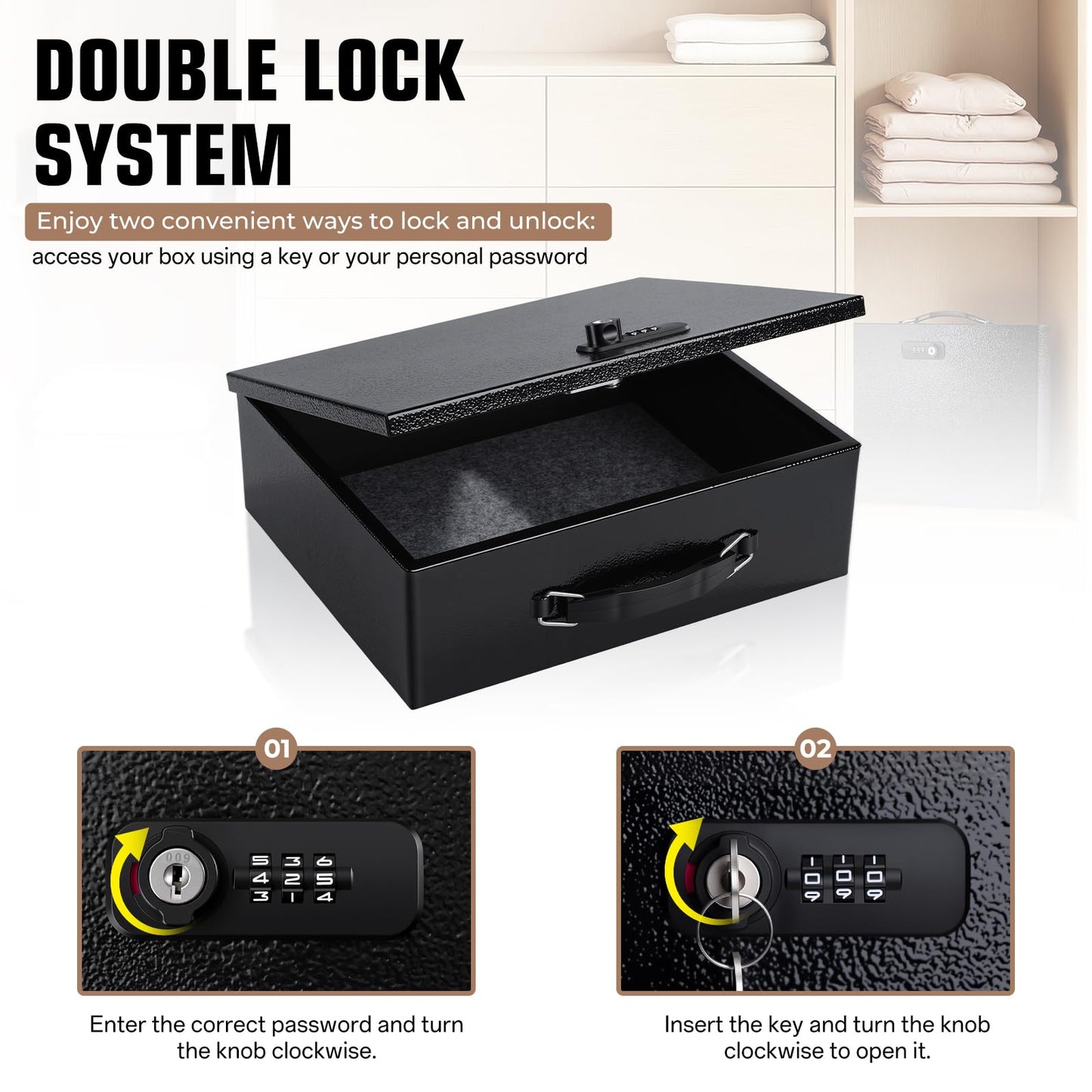 Fireproof Safe Lock Box Metal, Fire Proof Safe for Home Documents, Portable Security Box with Dual Combination and Key Lock for Personal Items,Passport, Money, X Large 13.2" x 11" x 4.13