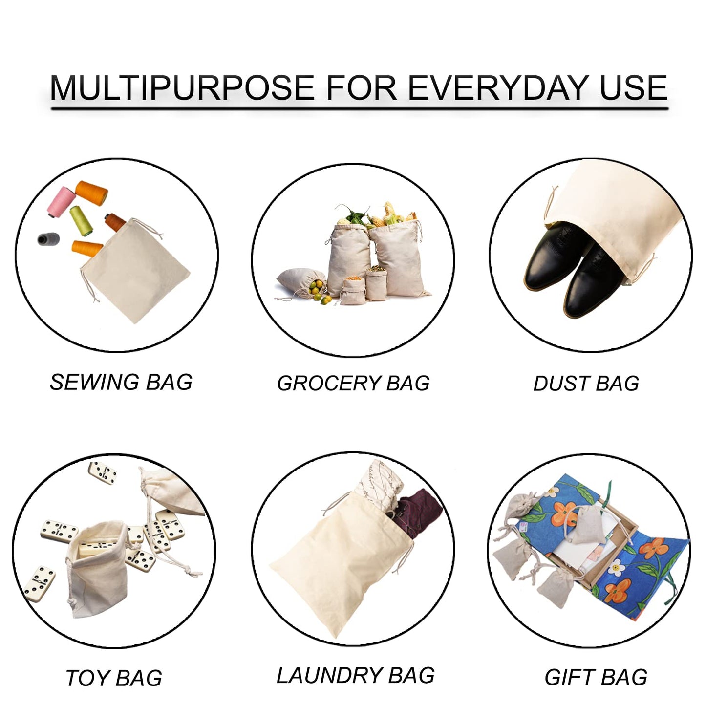 Size 5x7 inches - 100% Cotton Reusable Produce Muslin Bags – Multipurpose Drawstring Storage Pouch for Everyday Use – Pack of 100