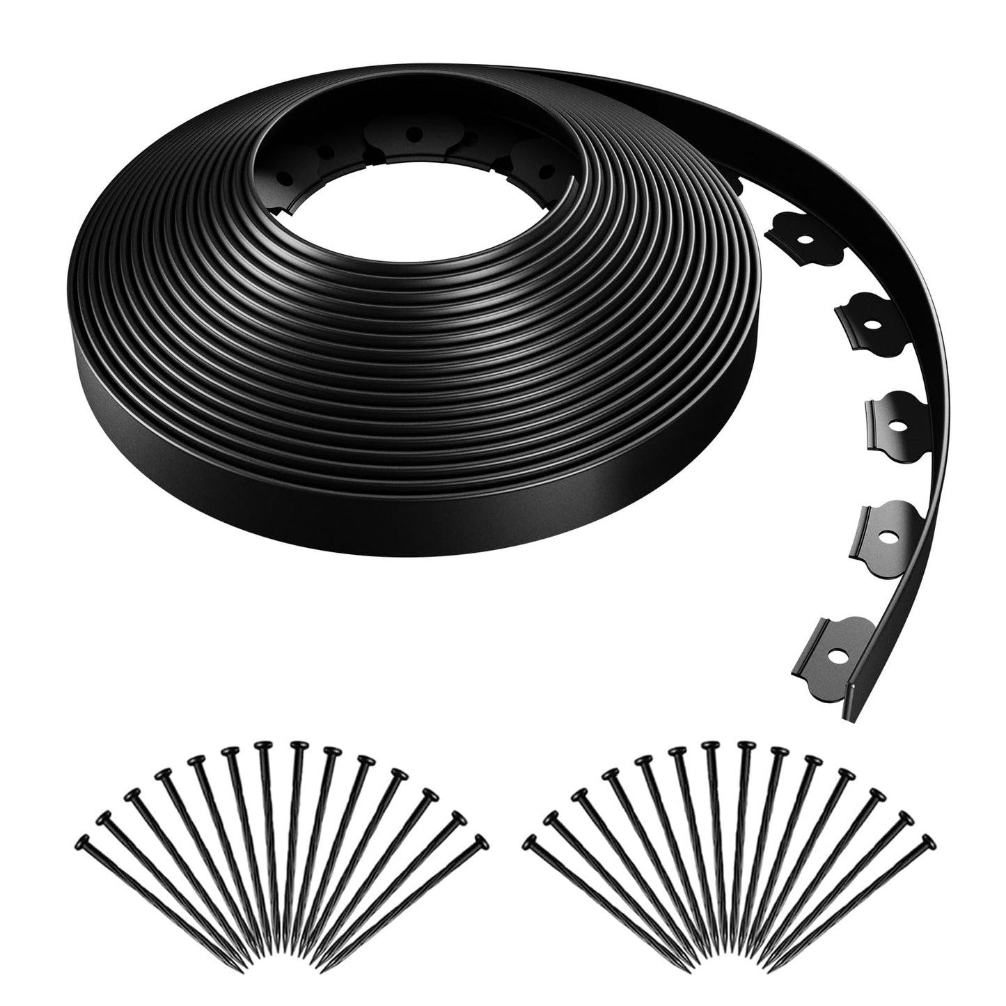AGTEK 46FT Plastic Landscape Edging Kit 1.5in. Height No-Dig Garden Edging Border Lawn Edging Roll for Flower Bed Lawn Yard, Black, with 28 Anchoring Spikes
