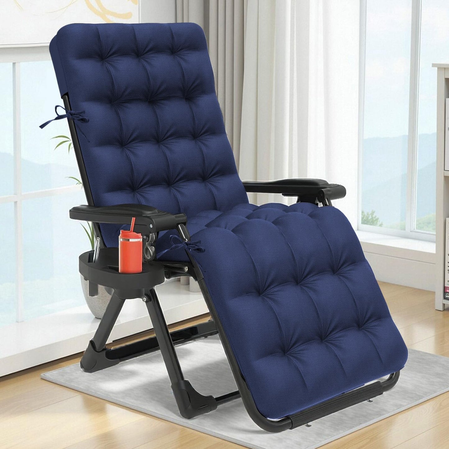 Outdoor Patio Lounge Chair Cushion, Waterproof Chaise Lounge Chair Cushion for Outdoor Indoor Furniture, Soft Thickened Zero Gravity Chair Cushions with Ties, 66x21x4 Inches，Blue