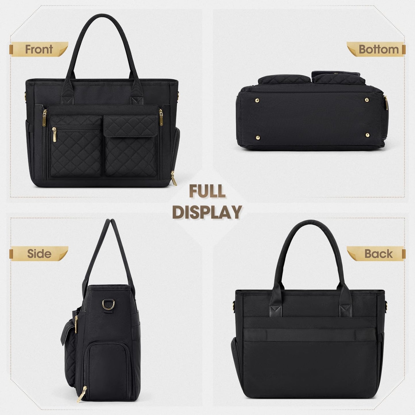RAINSMORE Teacher Tote Bag with Insulated Lunch Compartment 15.6 inch Laptop Bag for Women Large Work Bags Nurse Bags Professional Briefcase Computer Handbag for Office, College, Nursing, Black
