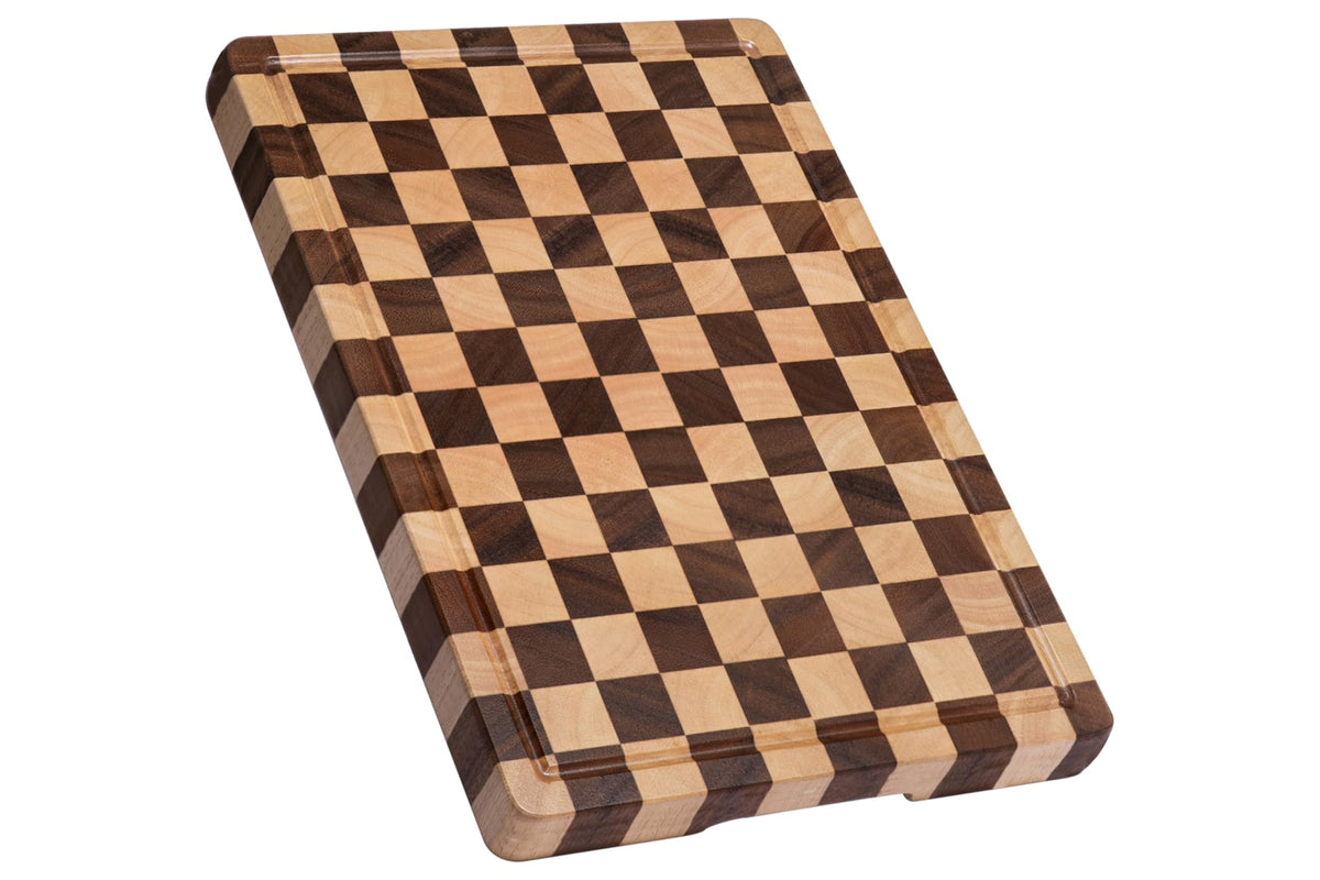 THETCHRY Cutting Boards for Kitchen, Checkered Cutting Board Upgraded, Acacia Wood Chopping Board with Juice Grooves & Handles, Large Butcher Block Serving Tray with Gift Box, 17" x 12" x 0.8"