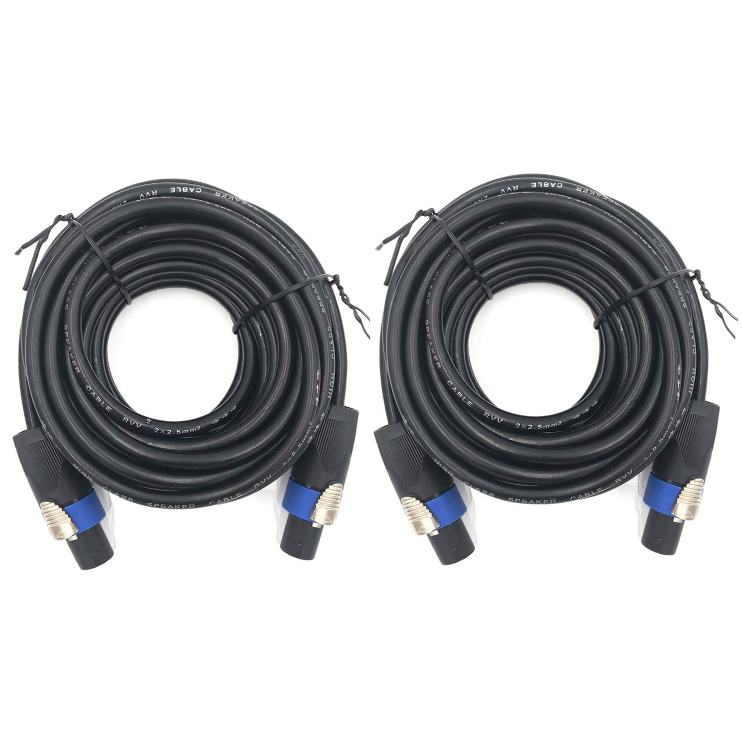 2 Pack 15ft Pro Speakon to Speakon Cable, Pair 12AWG Patch Cords, Professional Audio Cable Cord with NL4FC Connector