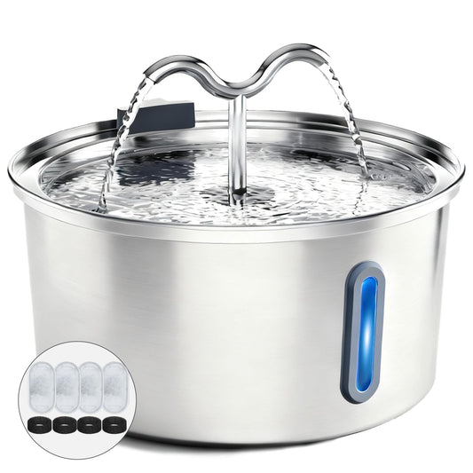 Cat Water Fountain Stainless Steel: 108oz/3.2L Cat Fountain for Drinking,Automatic Cat Water Dispenser Bowl,Water Fountains for Cats Indoor,Water Level Window,4 Pack Filter Replacement