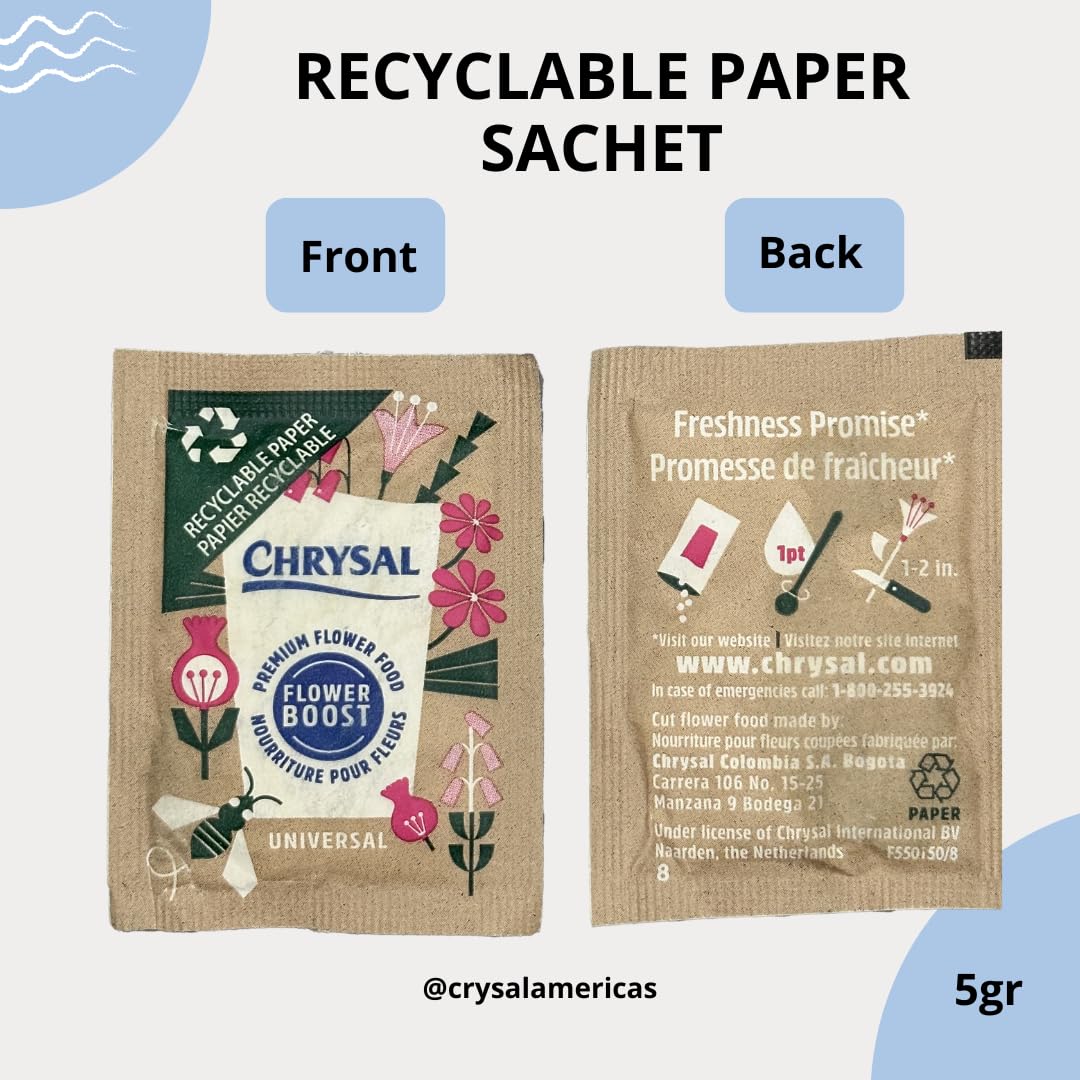 Chrysal 200CT Recyclable Paper Flower Bags /QT Flower Supplies for Fresh Flowers, Increase Pot Life - Flower Arrangement Supplies, Ideal Florist Supplies