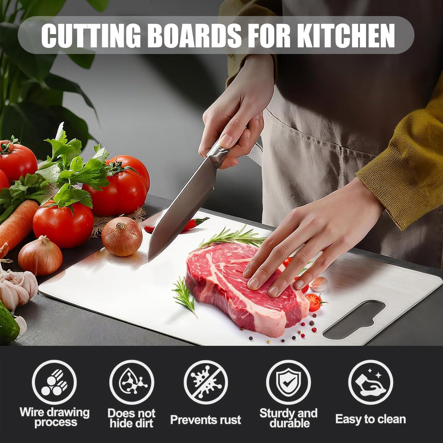 2PC Titanium Cutting Board,2026 New Upgrade 100% Pure Titanium Cutting Board for Kitchen,Double-Sided Food-Grade Metal Chopping Boards,Easy to Clean, Non-Stick & Odor-Resistant(S+L)