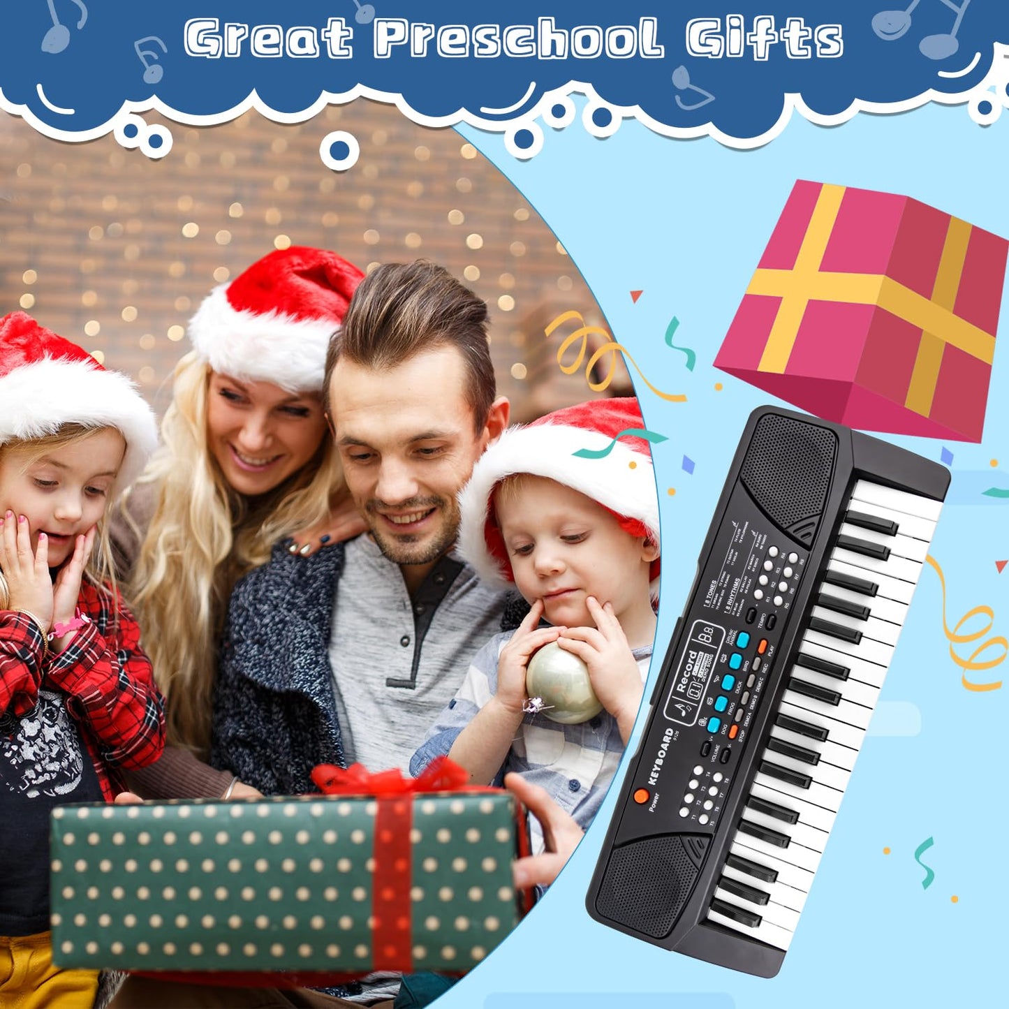 Kids Keyboard Piano 37 Keys Piano for Kids Electronic Piano with Microphone Educational Musical Toys for 3 4 5 6 Year Old Boys Girls Gifts Age 3-5
