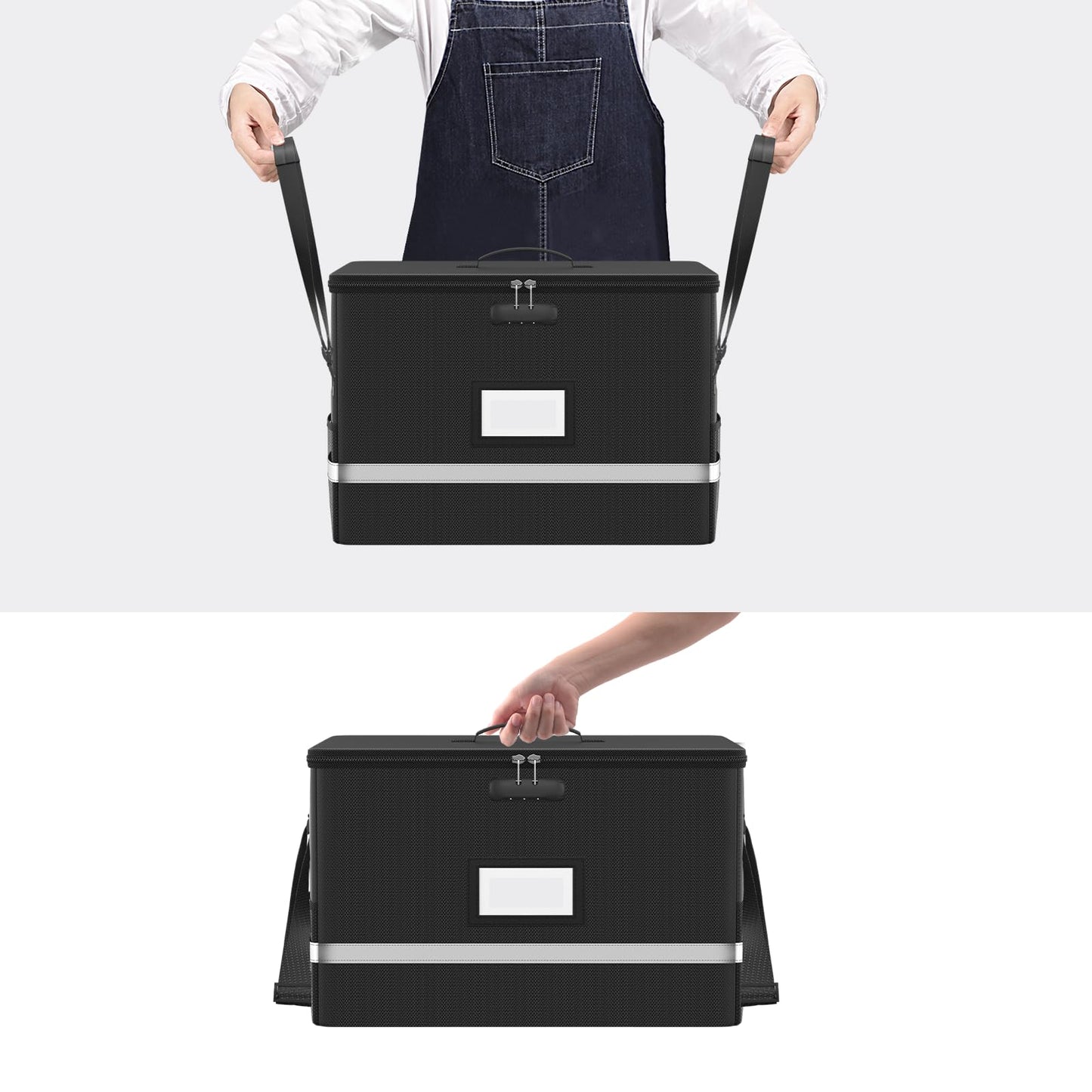 ZOOPIP Fireproof File Box with Lock, 5200°F Document Box Storage Organizer, Suitable for Hanging File Folders in Letter Size, Collapsible Box, Reflective Strip for Fast Find (16.6*12.6*10.2, Black)