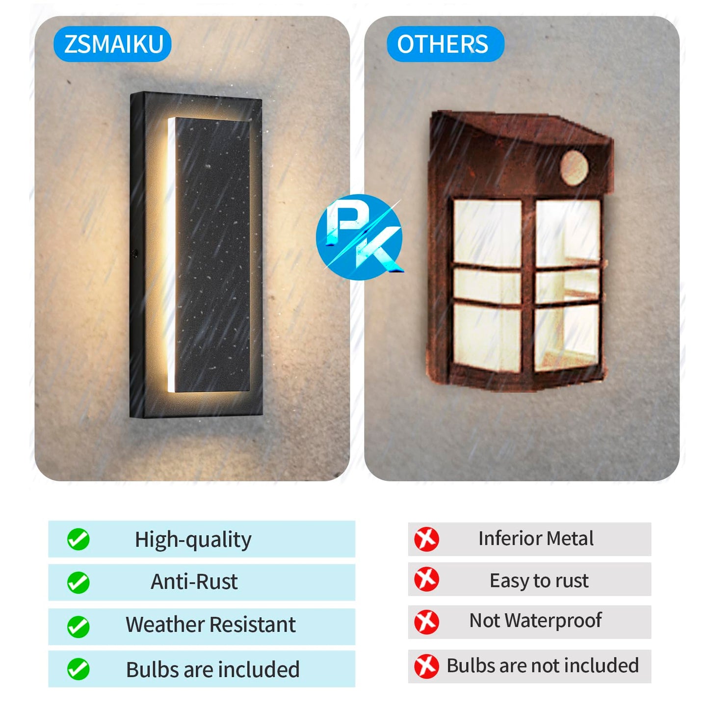 ZSMAIKU 11.8" Outdoor Wall Lights, Black Led Wall Sconces,Exterior Light Fixtures Wall Mount, 3000K Warm White,Waterproof Modern Porch Hallway Front Door Lights 360°Beam Angle 1 Pack