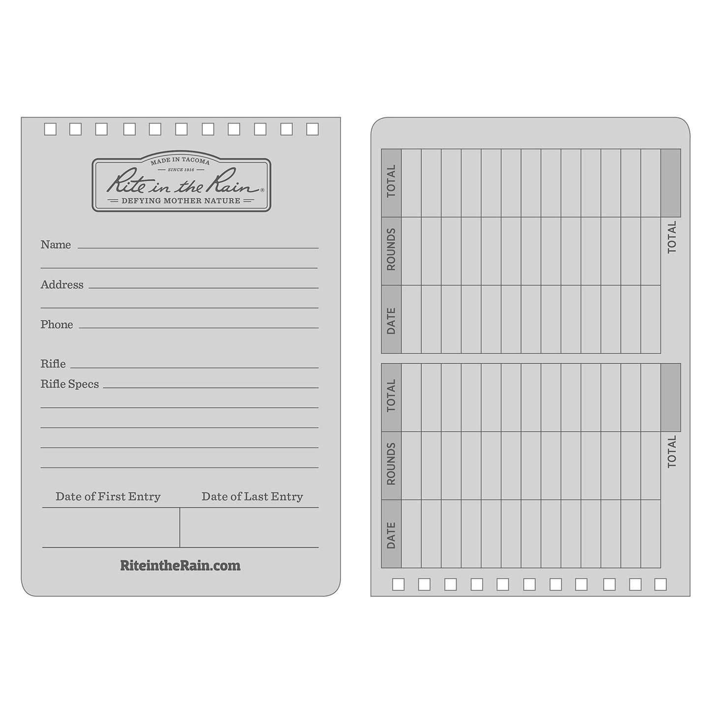 Rite in the Rain Weatherproof Top Spiral DOPE Logbook, 4" x 6", Black Cover, DOPE Pattern Front, Universal Pattern Back, 2 Pack (No. D746L2)