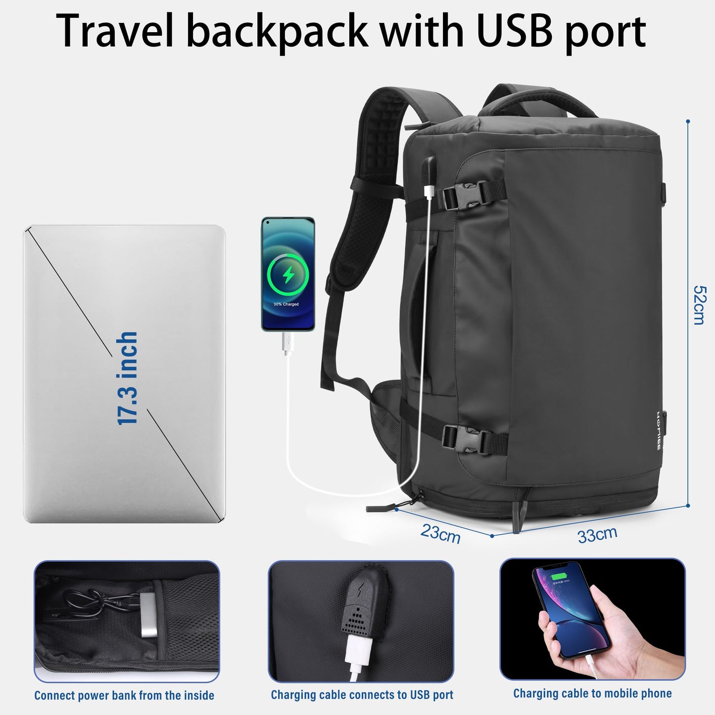 HOMIEE Travel Backpack 40L Business Backpack, Water-Resistant Cabin Bag TSA Friendly Flight Approved Carry-on 17.3 Inch Laptop Backpack with Shoe Compartment for Travel Weekender Trip Hiking, Black