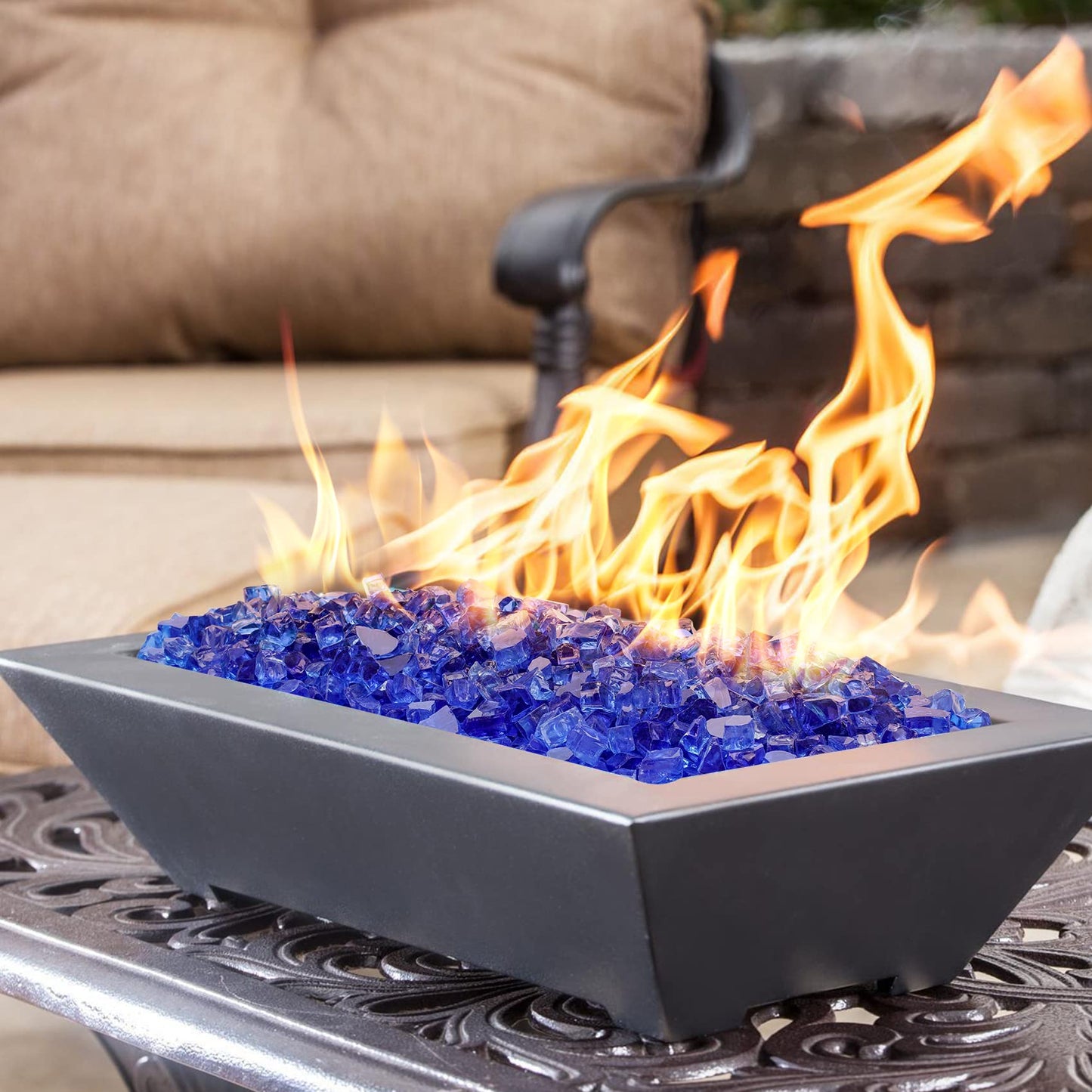 onlyfire 10 lbs Fire Glass for Propane Fire Pit, 1/2-Inch High Luster Fireplace Glass Rocks for Fire Pit Table, Cobalt Blue