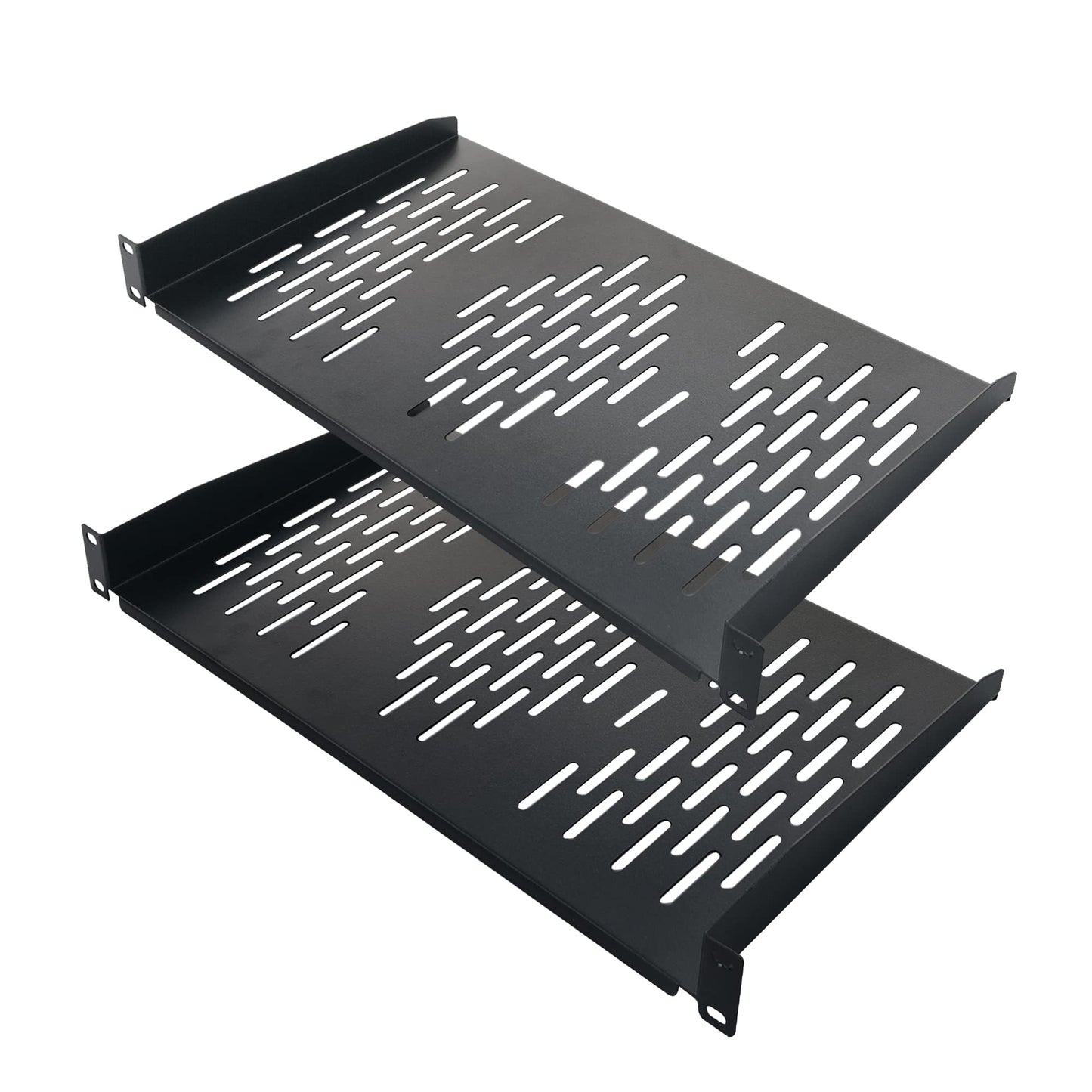 RIVECO 2PCS 1U Rack Shelves, 19” Cabinet Mount Tray Vented Cantilevers for Cabinet Shelf Mounting, 10 Inches 25CM Depth, Black…