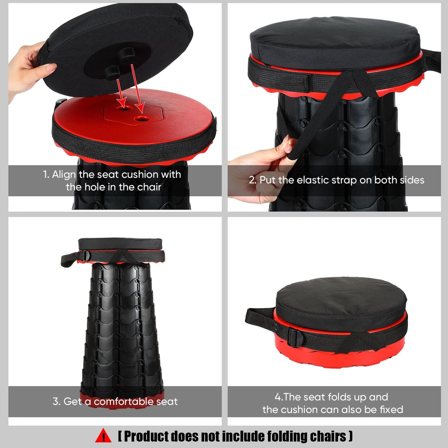 Suzile 2 Pieces Telescopic Stool Cushion (Exclude Stool) with Memory Foam Retractable Folding Stool Cushion with Elastic Strap Round Thickened Folding Cushion