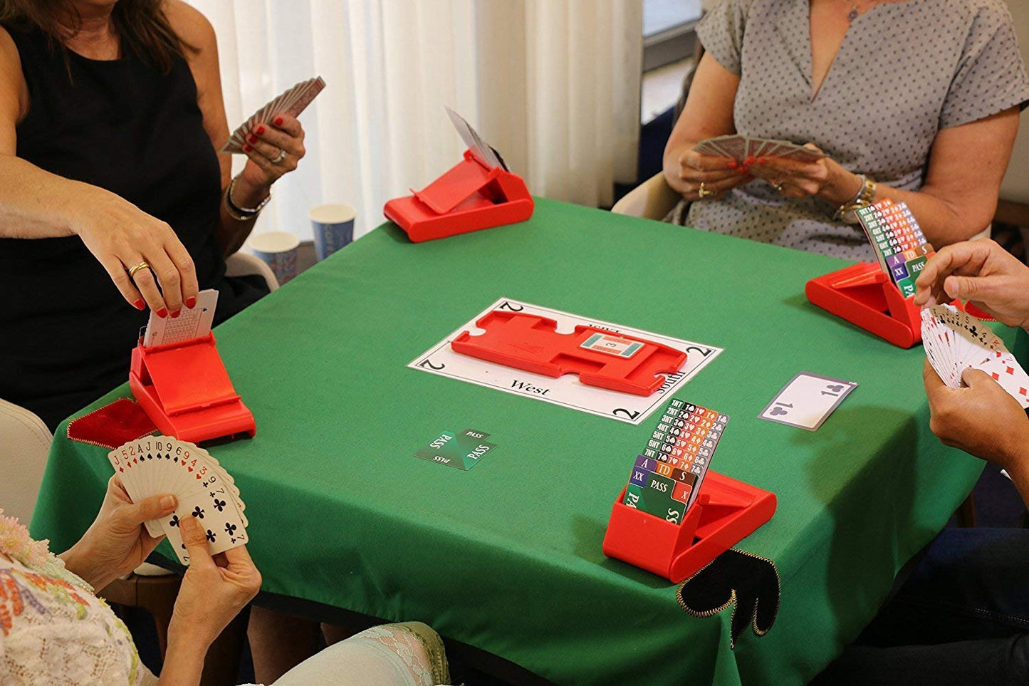 4 Set Bridge Partner Device Bidding Boxes with Paper Bridge Playing Cards Official in Tournment Texas Holdem- Dark Blue