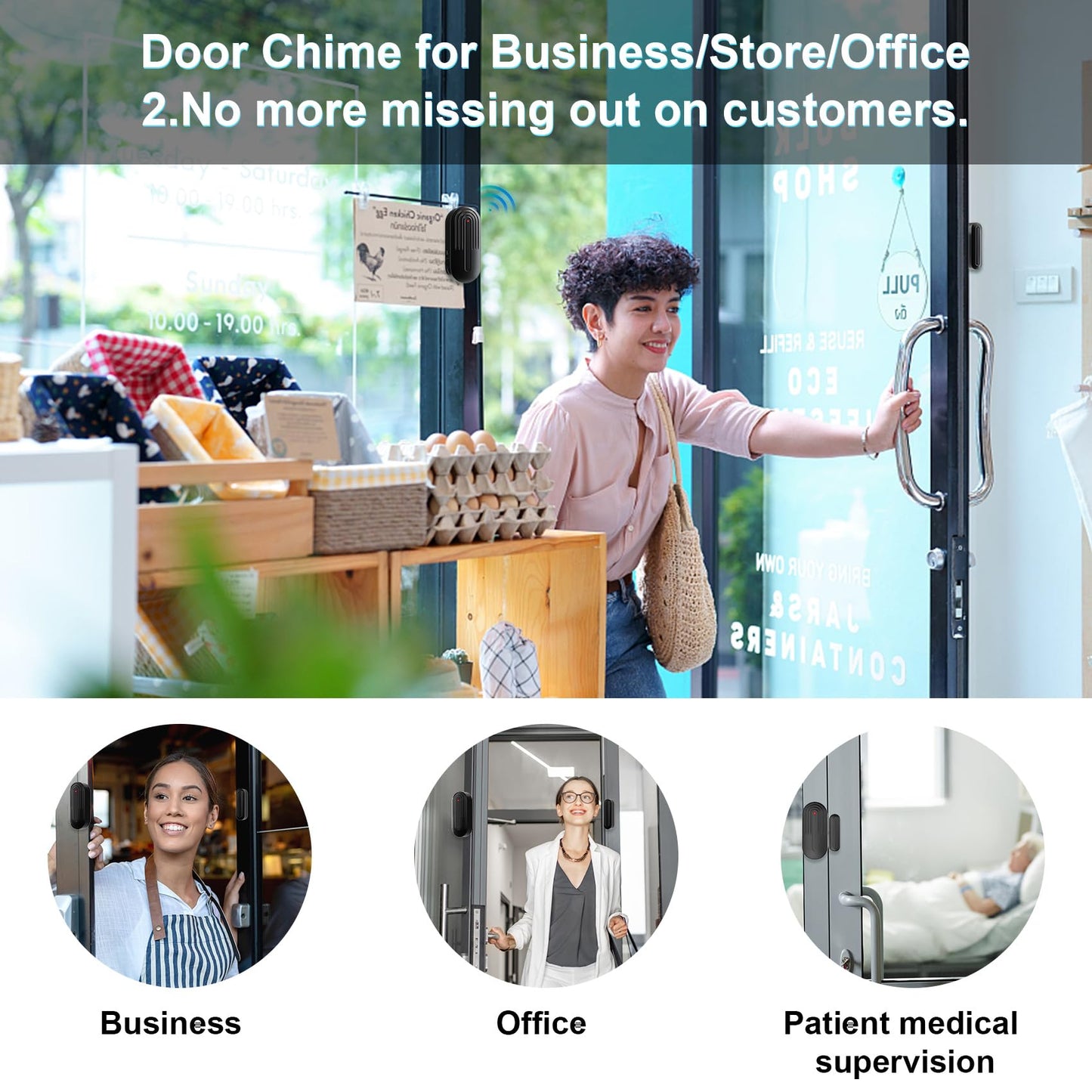 Door Chime,SanJie Wireless Door Sensor Chime When Opens,Entry Alarm for Business/Home/Kids,500 FT Range,26 Chimes 5 Adjustable Volume Ringer Alert,2 Sensors 1 Receiver Black