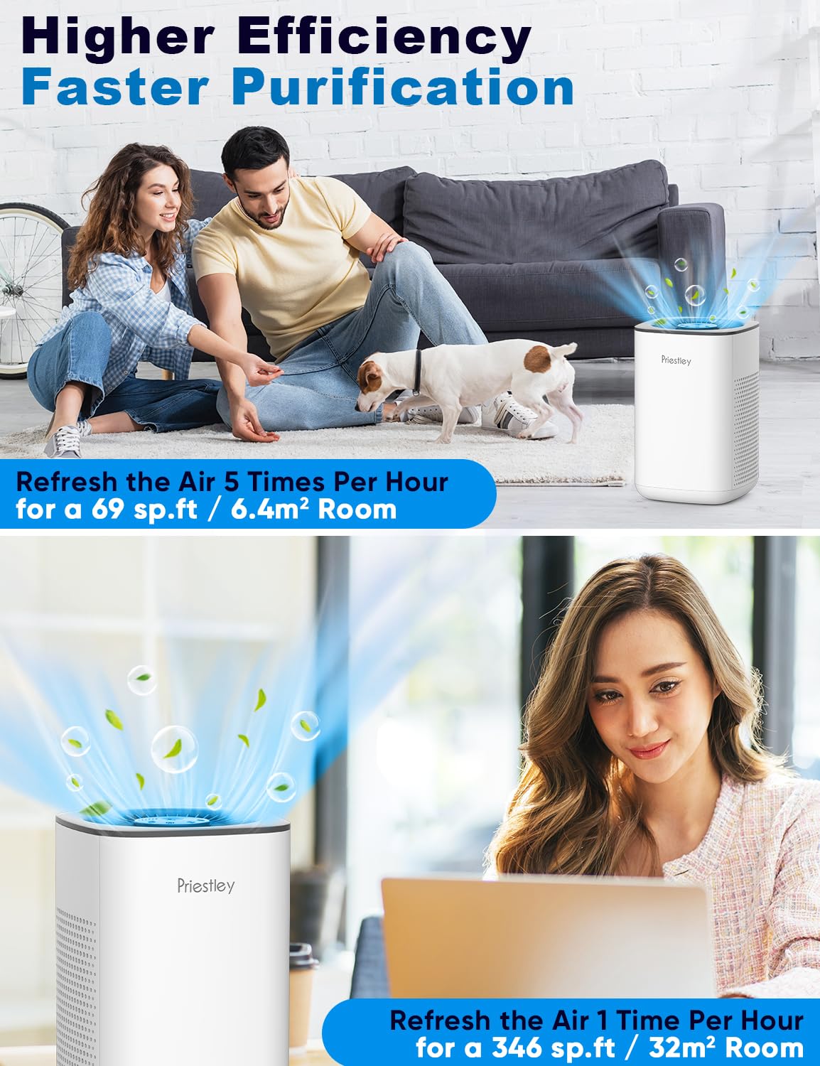 Priestley Small Air Purifiers for Bedroom Office Desktop, 20dB Quiet 3-in-1 HEPA Air Purifier with Essential Oil Diffuser, Filters Smoke, Allergies, Pet Dander, Odor, Dust - P066