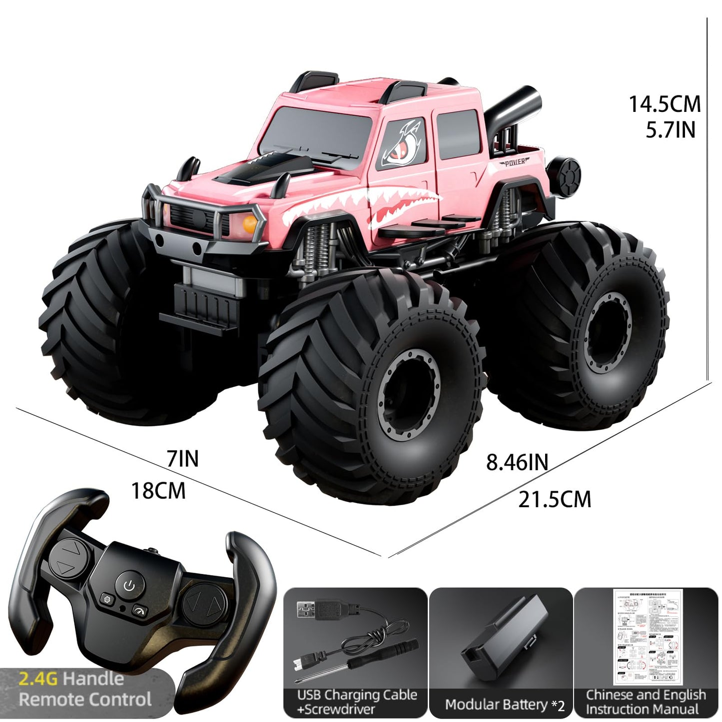 Amphibious Remote Control Car, Waterproof 360°Rotate 4WD RC Monster Trucks,2.4GHz All Terrain Off-Road Pickup Toy,RC Car Pool Toys Remote Control Boat for Gifts for Boys Kids Age 8-12+ (Pink)