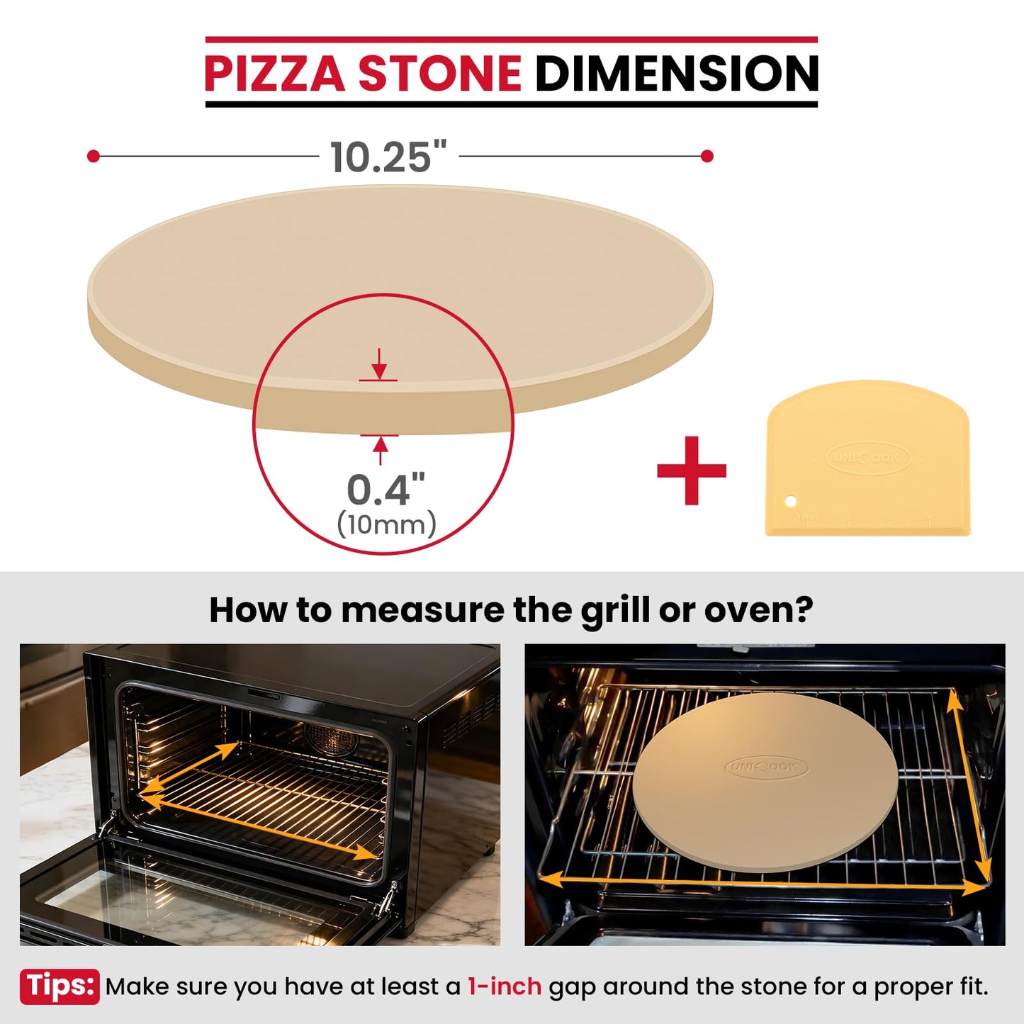 Unicook Pizza Stone for Oven and BBQ, 10.25 Inch Round Cordierite Baking Stone, Personal Sized Pizza Pan, Ideal for Baking Crisp Crust Bread, Cookies and More