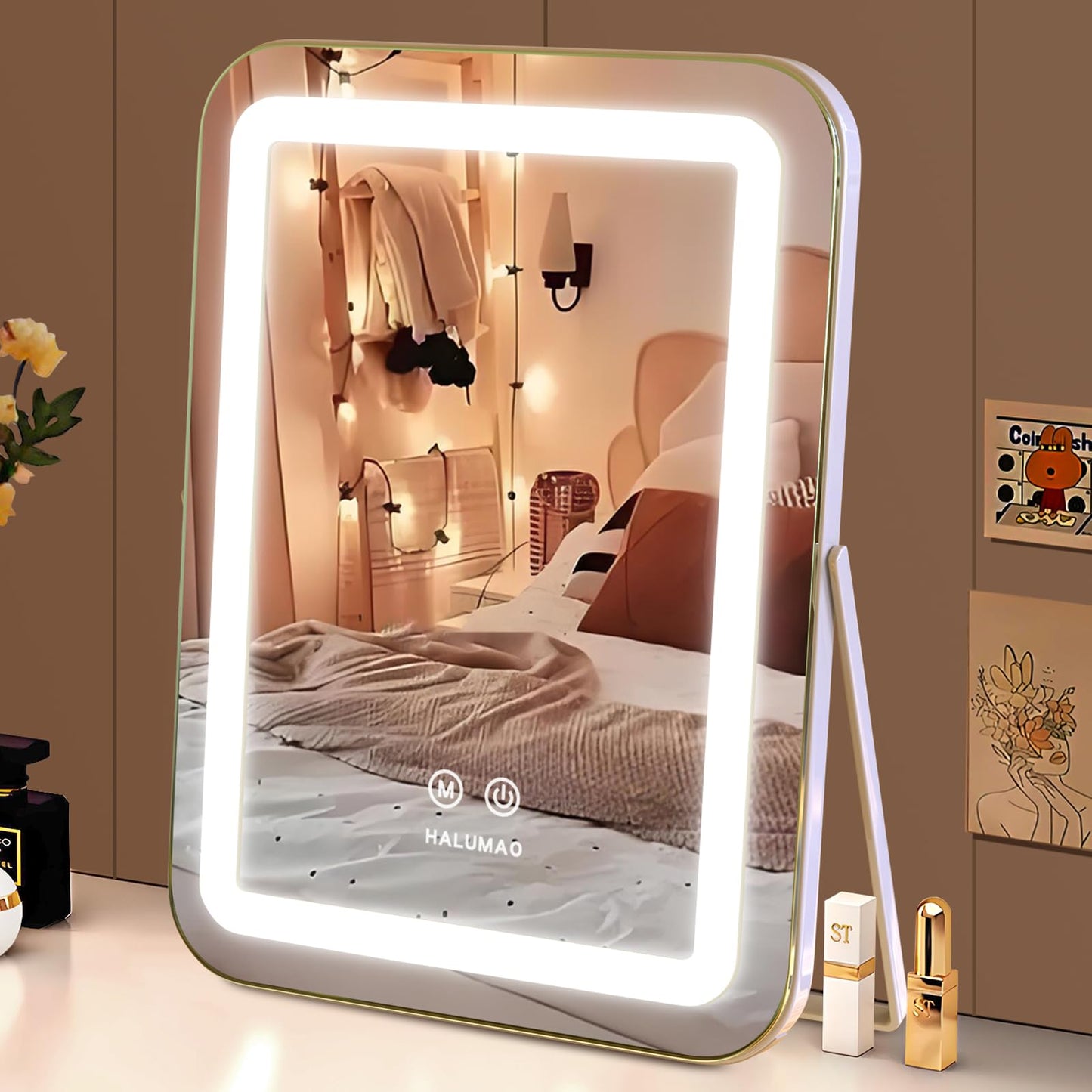 halumao Vanity Mirror with Light, Lighted Makeup Mirror with 3 Colour, Hollywood Mirror