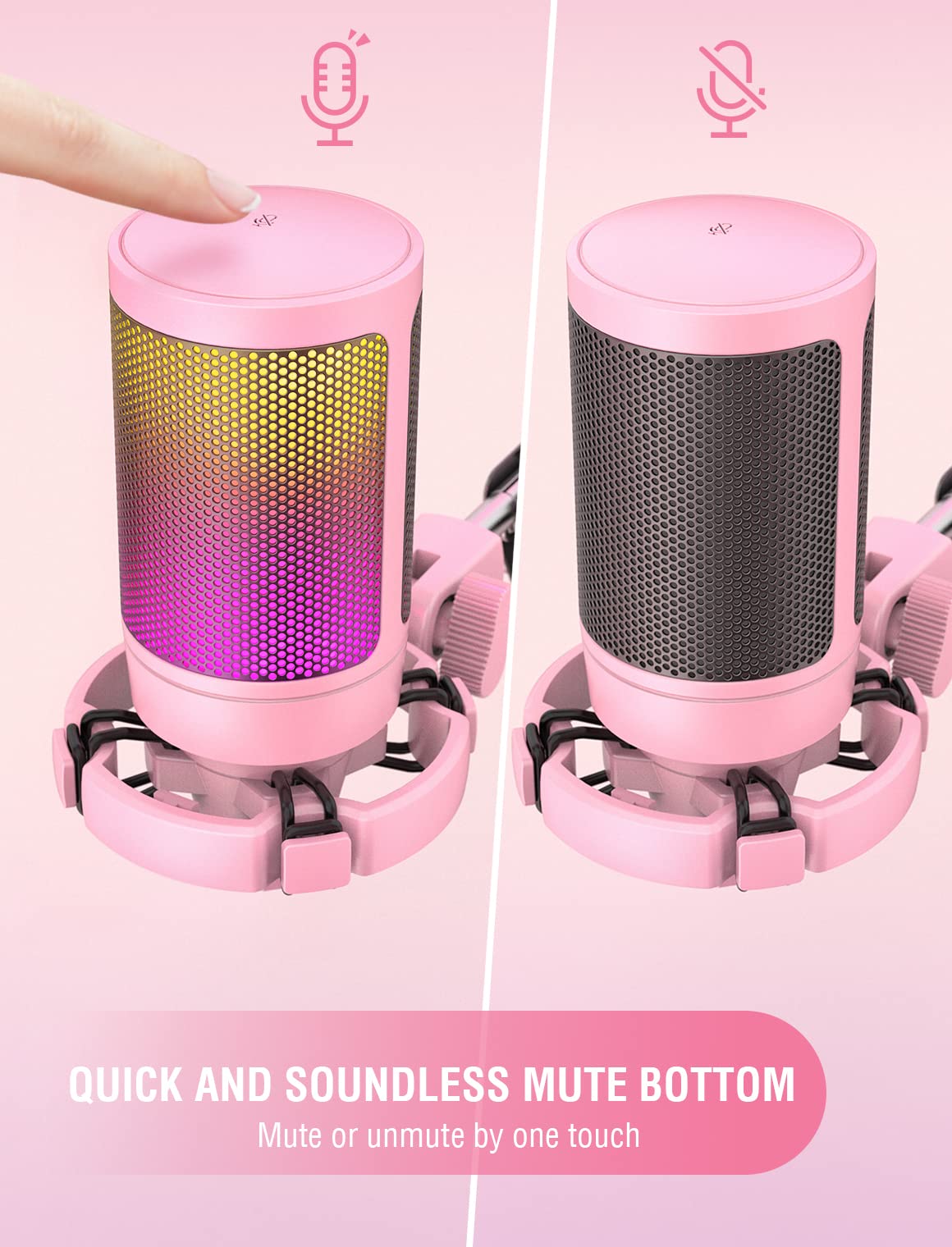 Fifine USB Gaming Microphone for PC PS4 PS5, Streaming RGB Computer Condenser Cardioid Mic with Mute Button, Volume Gain, Ideal for, YouTube, Video Podcasts-Pink A6P