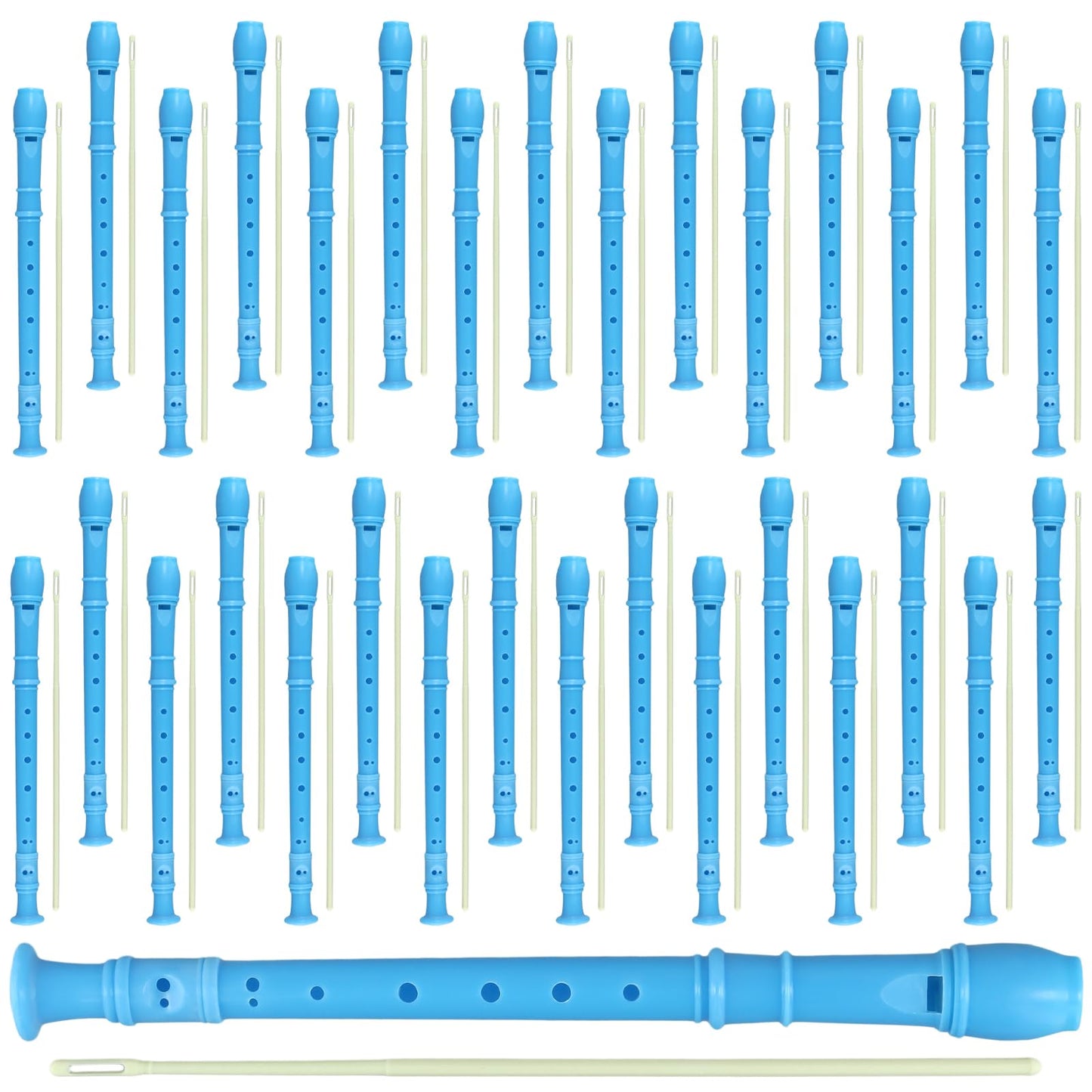 SEHOI 30 Pack 8 Hole Soprano Recorder Descent Flute, German Musical Recorders Instruments with Cleaning Rod, Blue Flutes for Beginners, Student Practice, School Concert