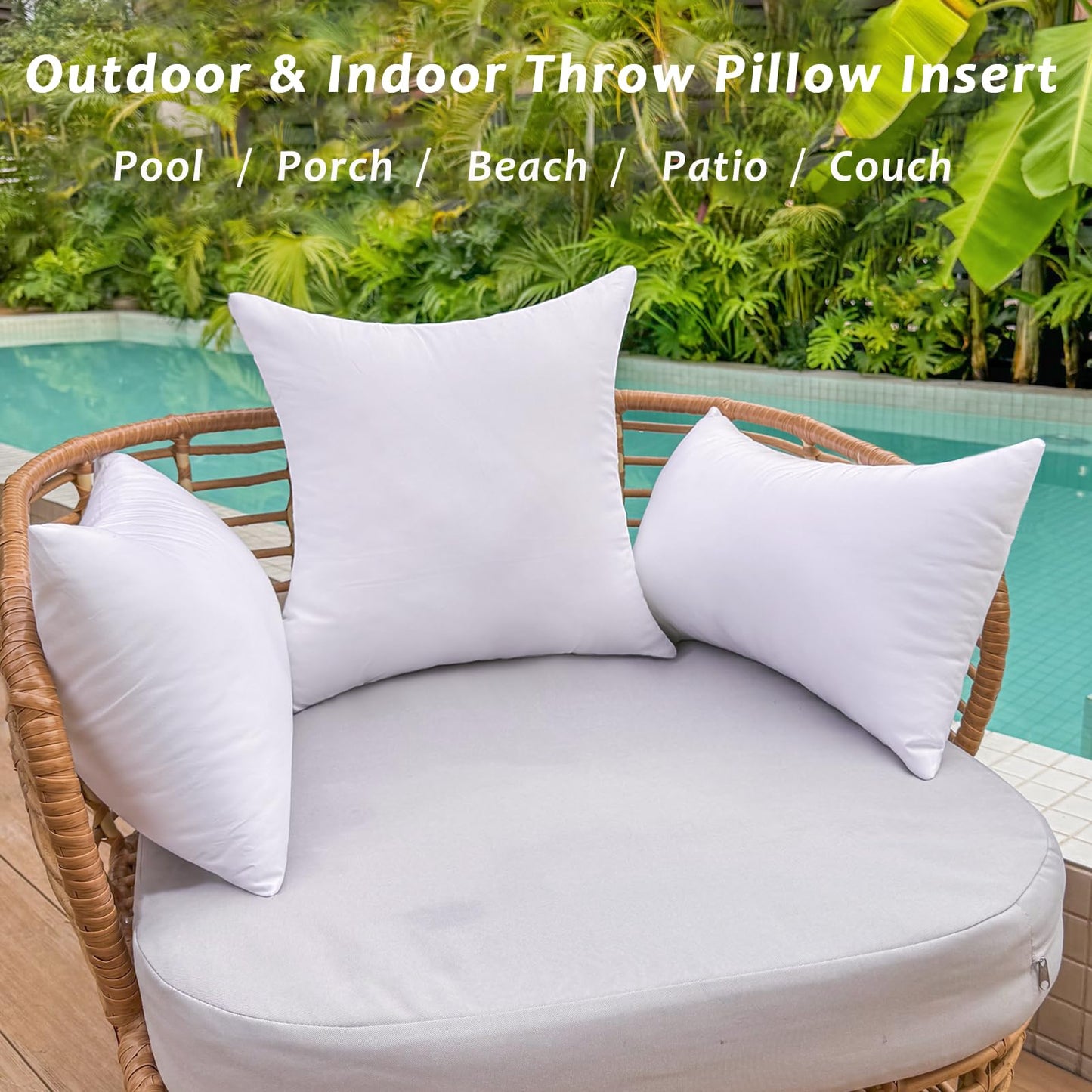 OTPIPCS 22 x 22 Outdoor Pillow Insert Set of 2 Large Square Patio Furniture Pillows for Porch Couch Fall Throw Pillow Inserts Premium Decorative Stuffer Pillows Waterproof White Sofa Cushion