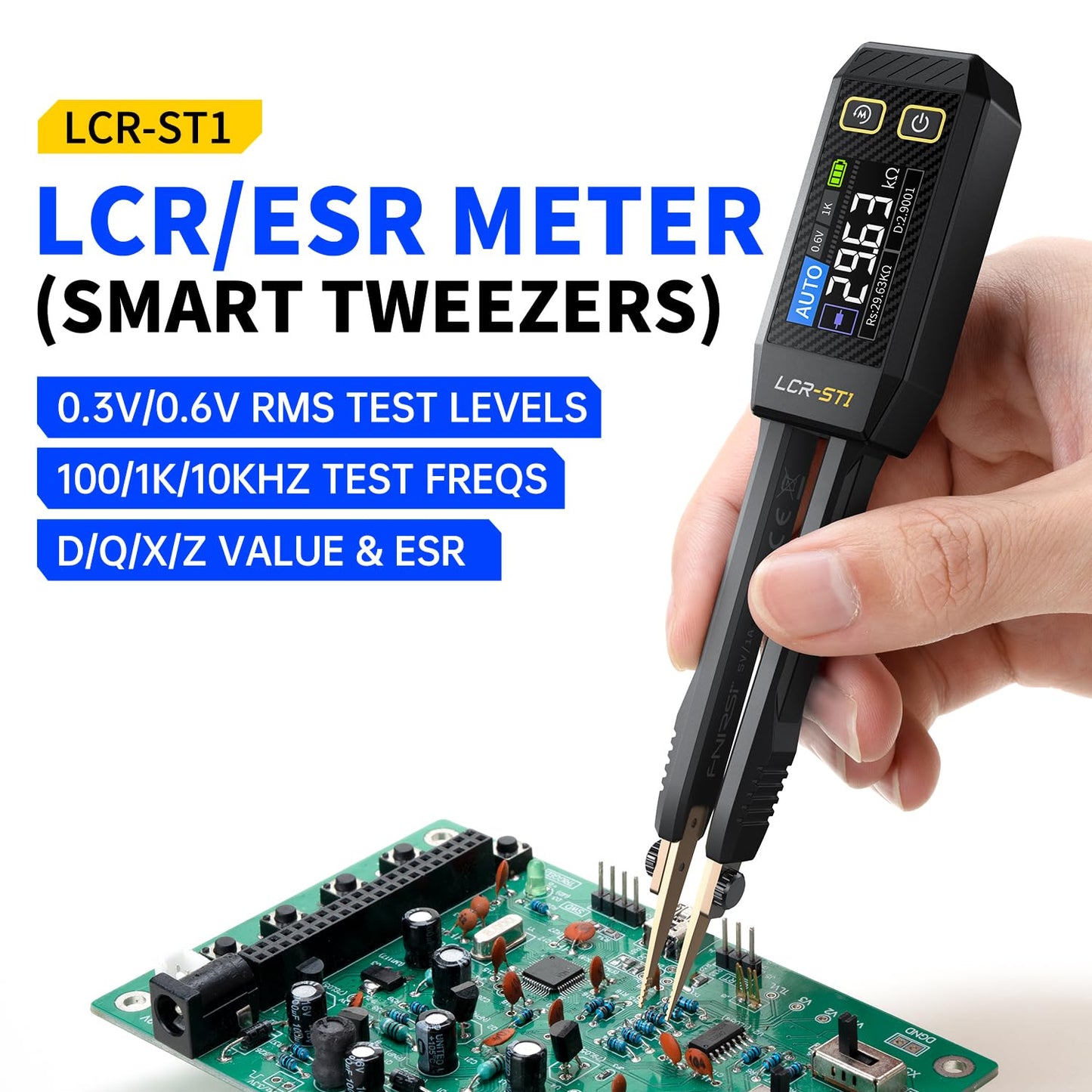 FNIRSI LCR-ST1 Mini Smart Tweezer LCR SMD ESR Tester Resistance Capacitance Inductance Continuity Diode Test Measurement Tools