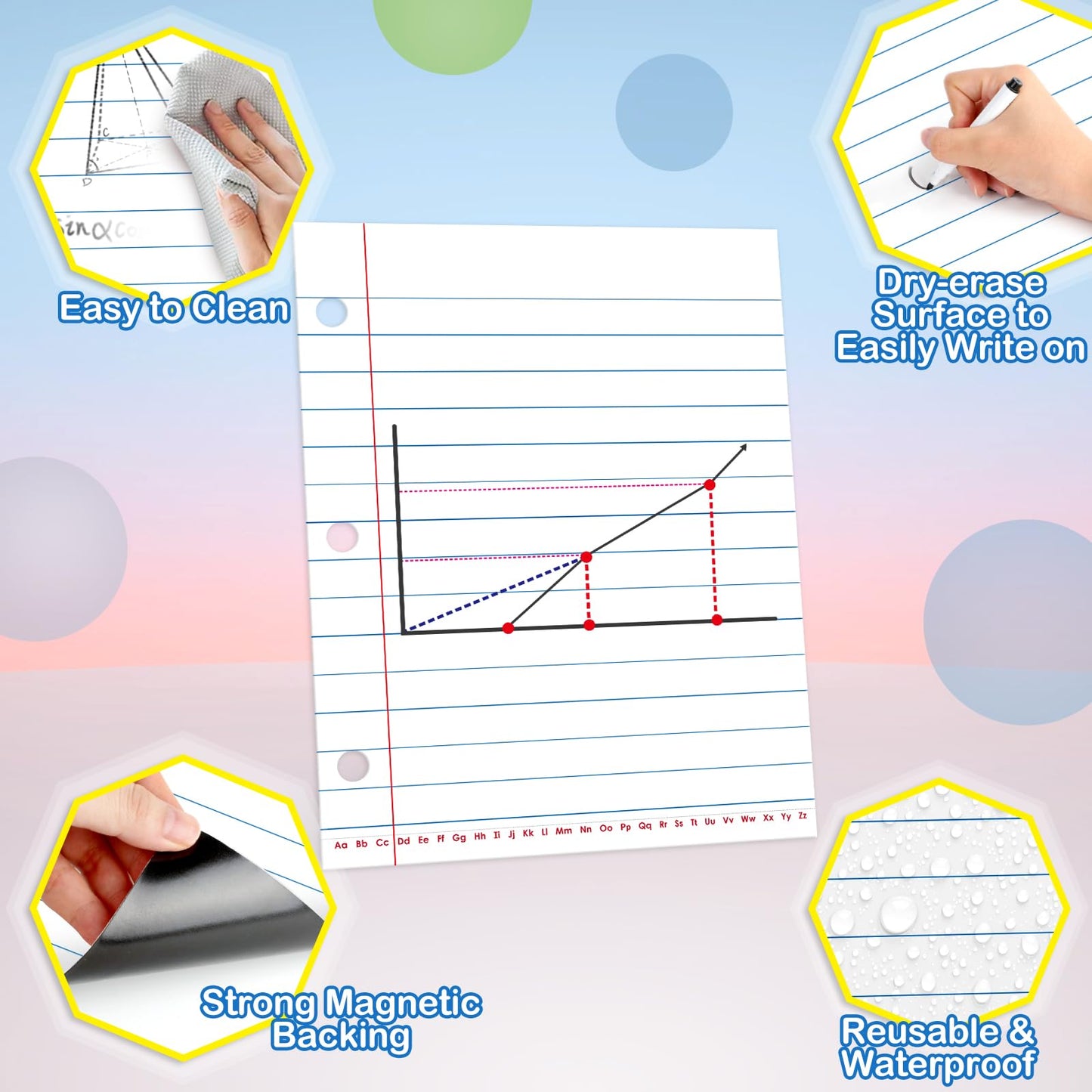 Aizweb Giant Magnetic Notebook Paper,Dry Erase Handwriting Lined for Classroom Whiteboard Accessories, Chart Paper Teacher Must Have Homeschool Teaching Supplies,Teacher Essential,17" x 21.5"