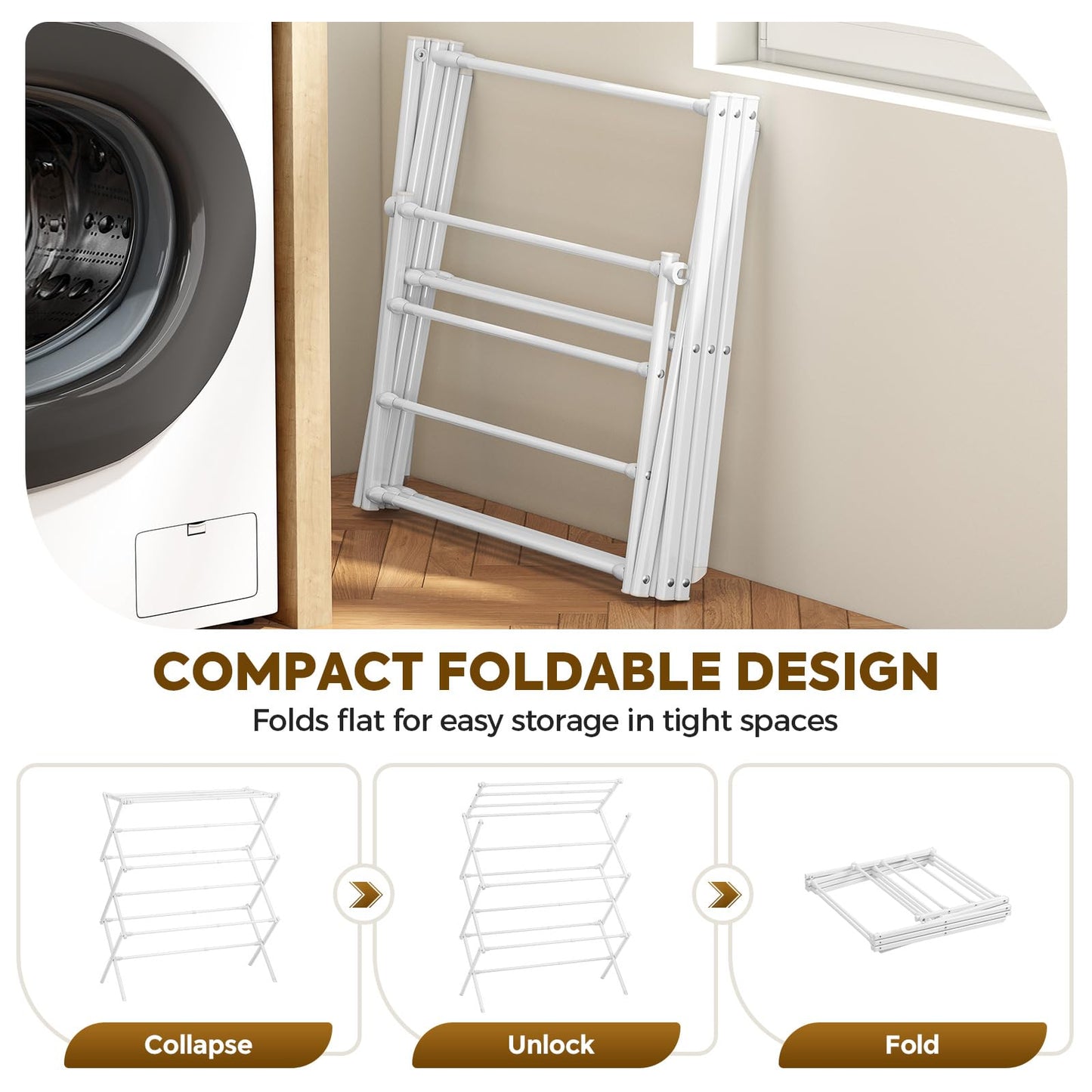 KINGBOARD Clothes Drying Rack, 3-Tier Laundry Drying Rack, Expandable Clothing Drying Rack for Indoor Air Drying Clothing, Clothing Dryer Towel Rack, White
