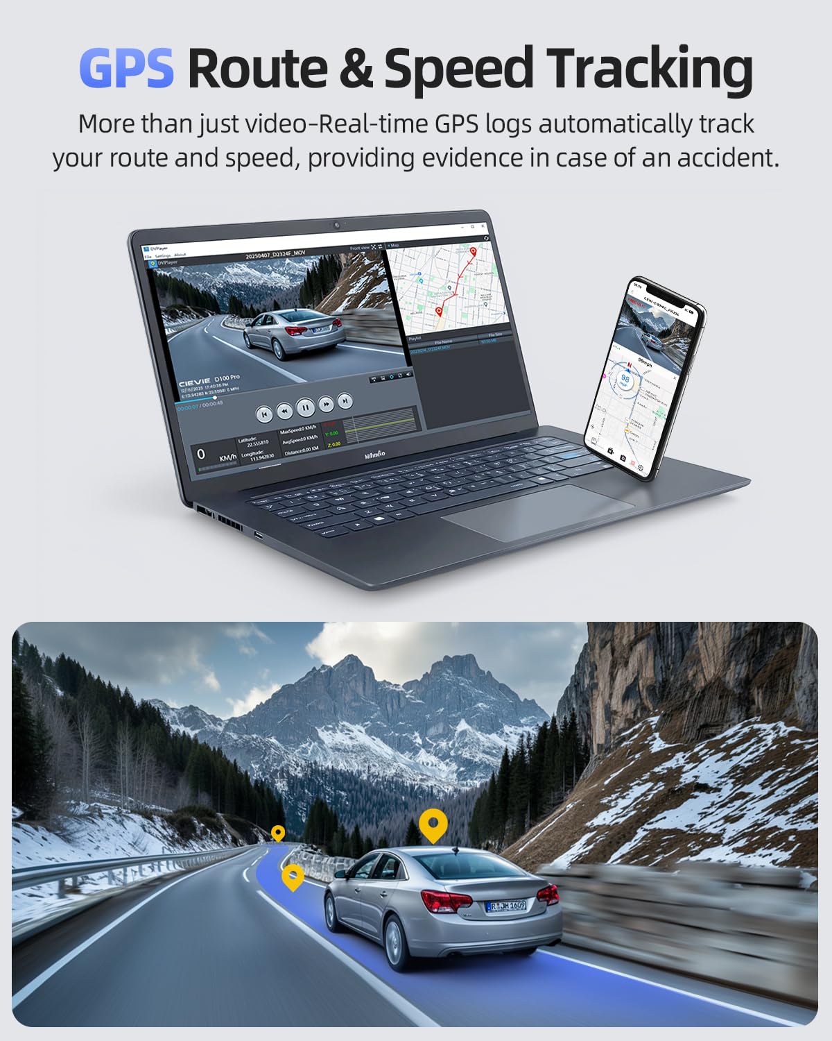 CIEVIE Dash Cam Front and Rear Camera, 5G WiFi & GPS & 64GB Card, 4K+1080P Dual Dash Camera for Cars, 1.5" Display Dashcam, Night Vision, 24H Parking Mode, G-Sensor, Loop Recording, WDR, 170° Angle