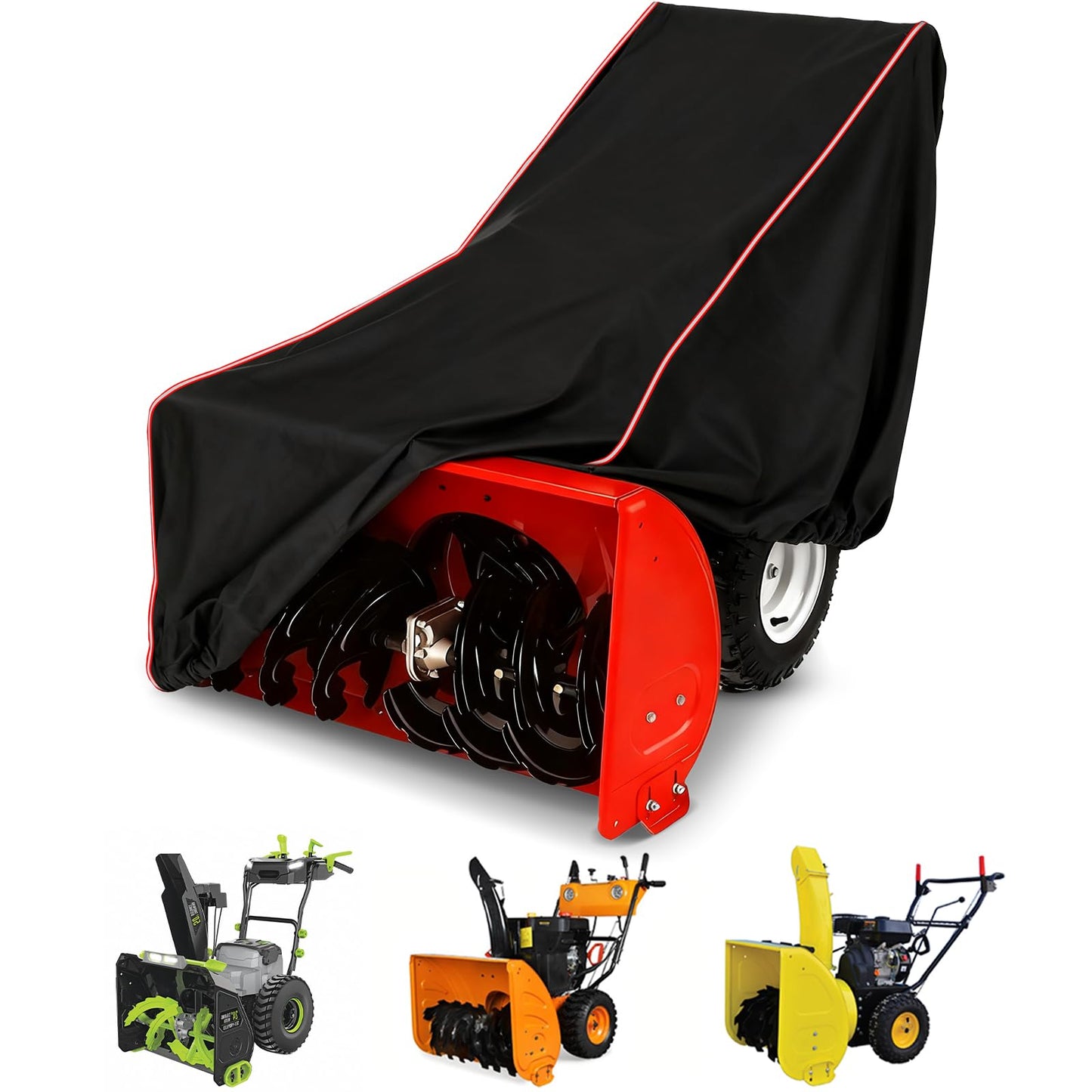 AUTOLION Snow Blower Cover, Heavy Duty 600D Oxford Fabric, Bottom Elastic Band and Reflective Strips on Both Sides, Universal Snowblower All-Weather Outdoor Waterproof Snow Protection Cover (Black)