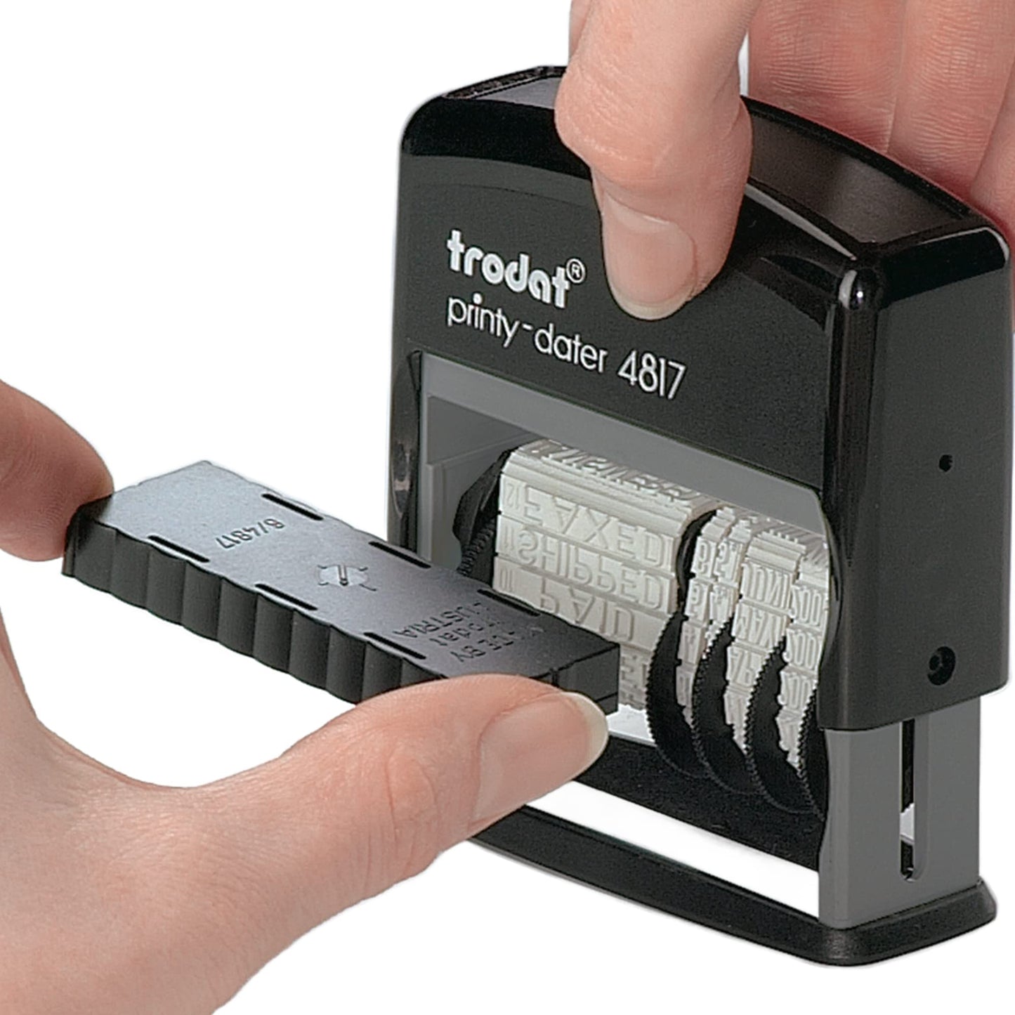 Trodat Tampon dateur 4817A - Date en Français + 12 Formules - Couleur d'Encrage Noire - Taille de Marquage 47 x 3,8 mm