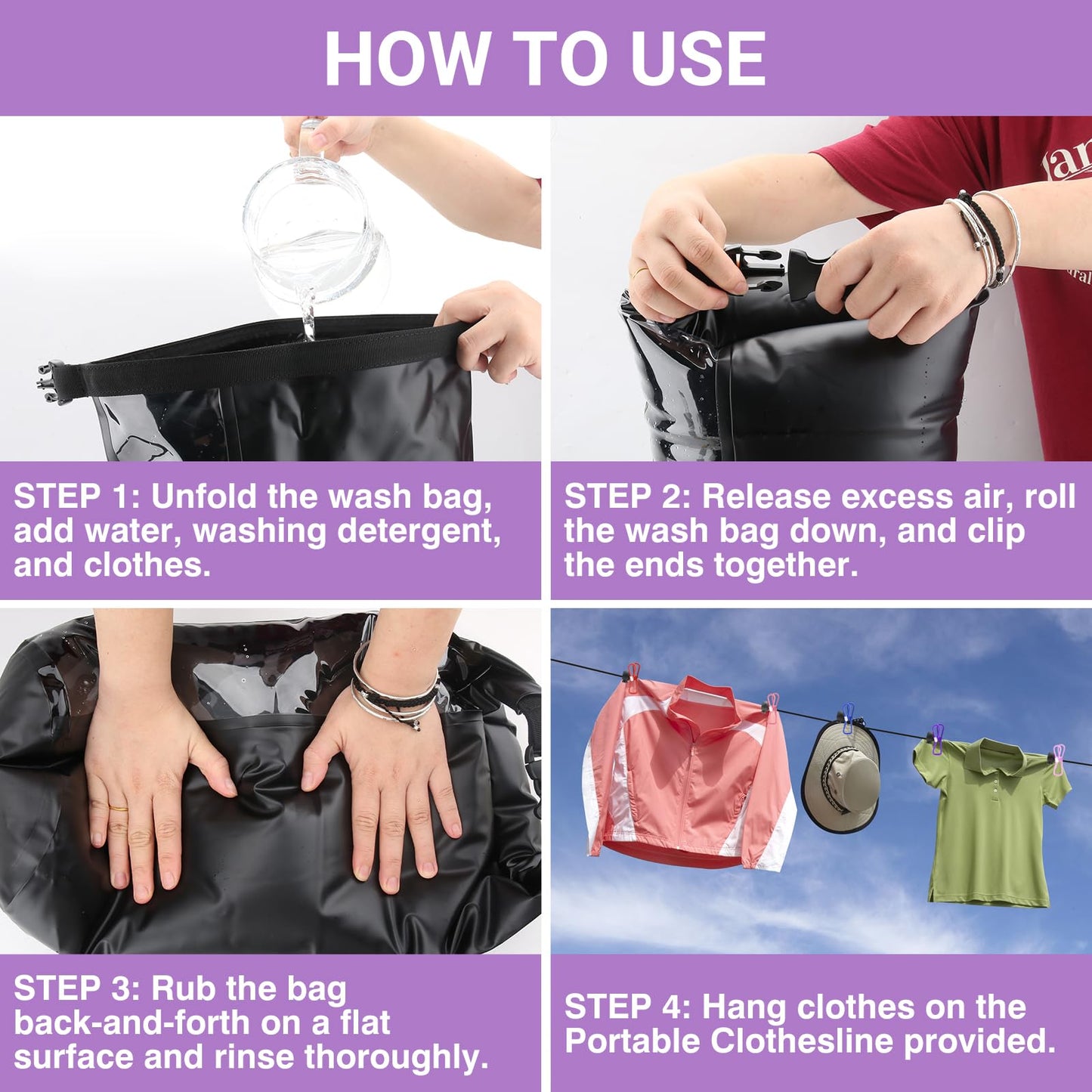 Travel Washing Machine & Retractable Clothesline - Hand Washing Machine & Portable Clothes Washer - Durable Travel Laundry Wash Bag - Portable Manual Clothes Washer