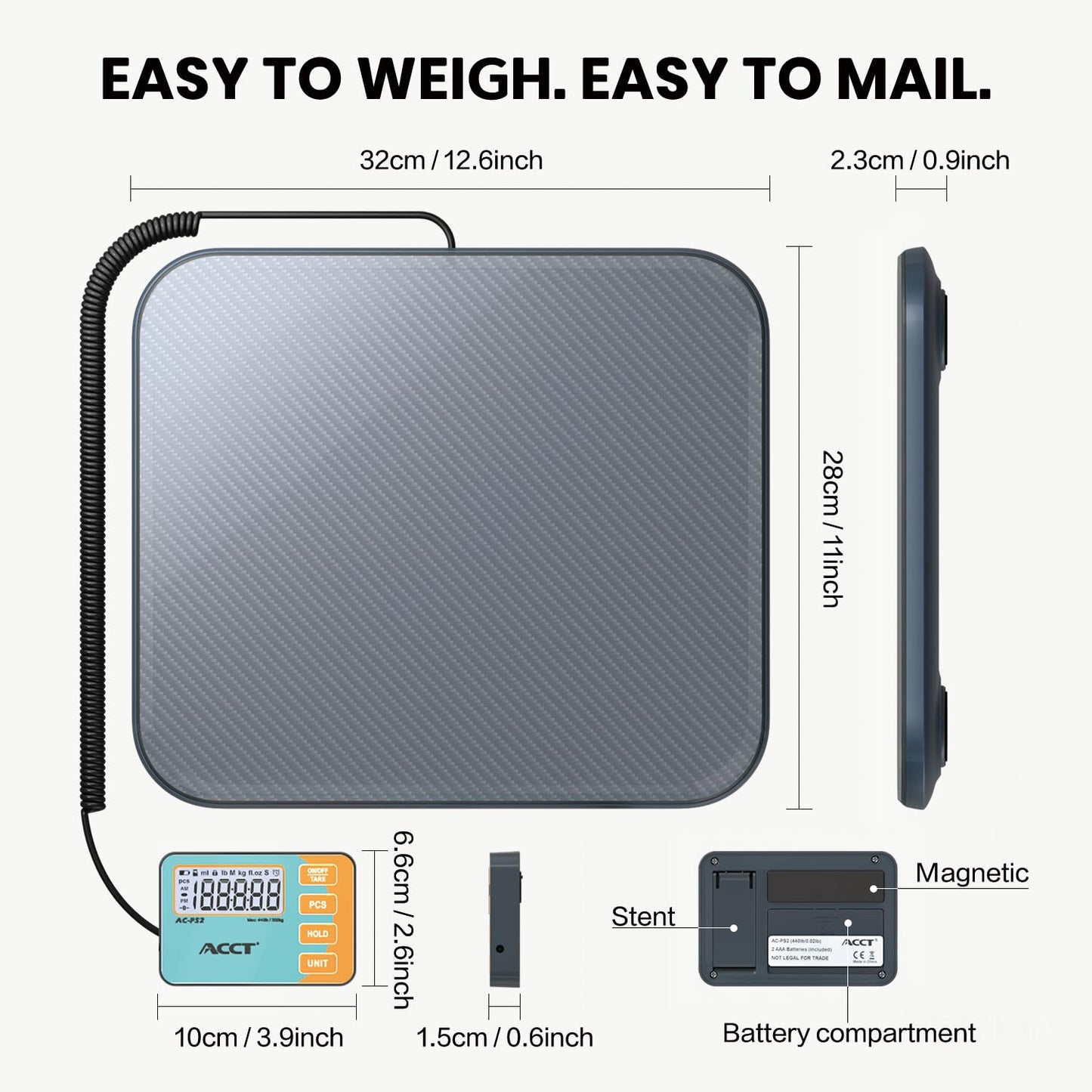 ACCT Digital Postal Scale, 200 KG/440 lbs Capacity, Commercial Weighing Scale for Parcels, Mail, Warehouses, Home, Luggage