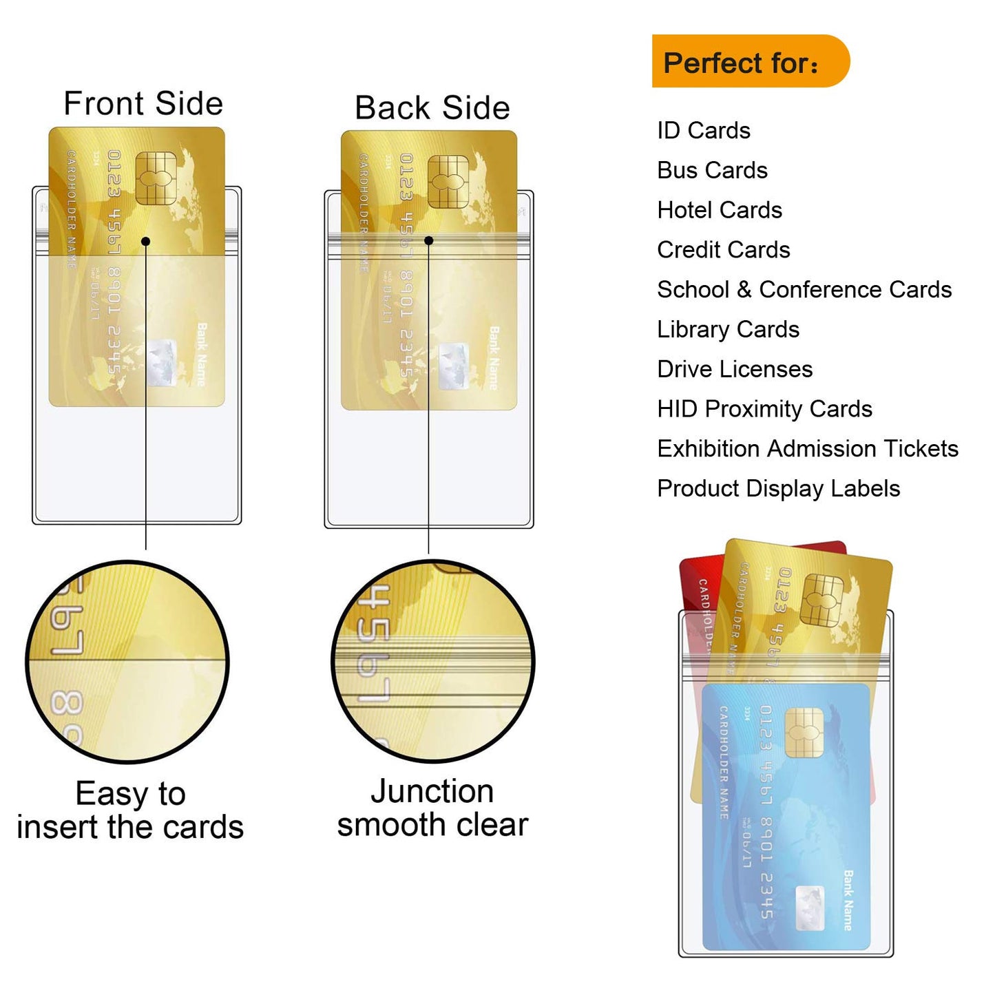Fushing 20 Pack Retractable Badge Holders, Heavy Duty Double ID Card Badge Holder Clear Vertical PVC with Waterproof Type Resealable Zip, Single Layer Thickness 0.4mm