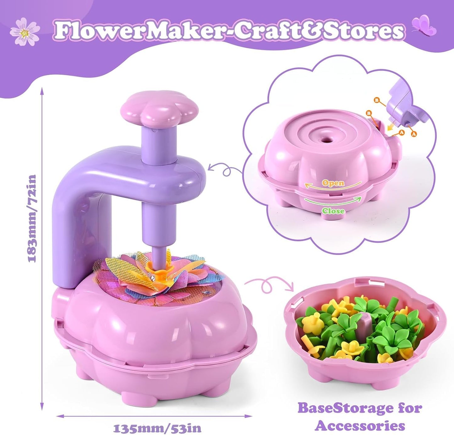 BlueSwan Girls DIY Fabric Flower Bouquets Toys, Kids' Flowers Press Kits, Poke-in Arts and Crafts Birthday Gifts for 4-12 Year Old Girl, Lovely Mothers Day Gifts 36 Flower Holders, Interactive Toy
