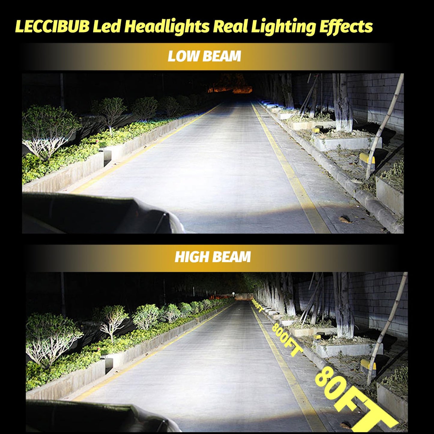 LECCIBUB LED Headlight Bulbs Compatible With Mazda 3 2010-2018,9005 High Beam + H11 Low Beam Light Bulb,6500K White,Plug and Play,Pack of 4
