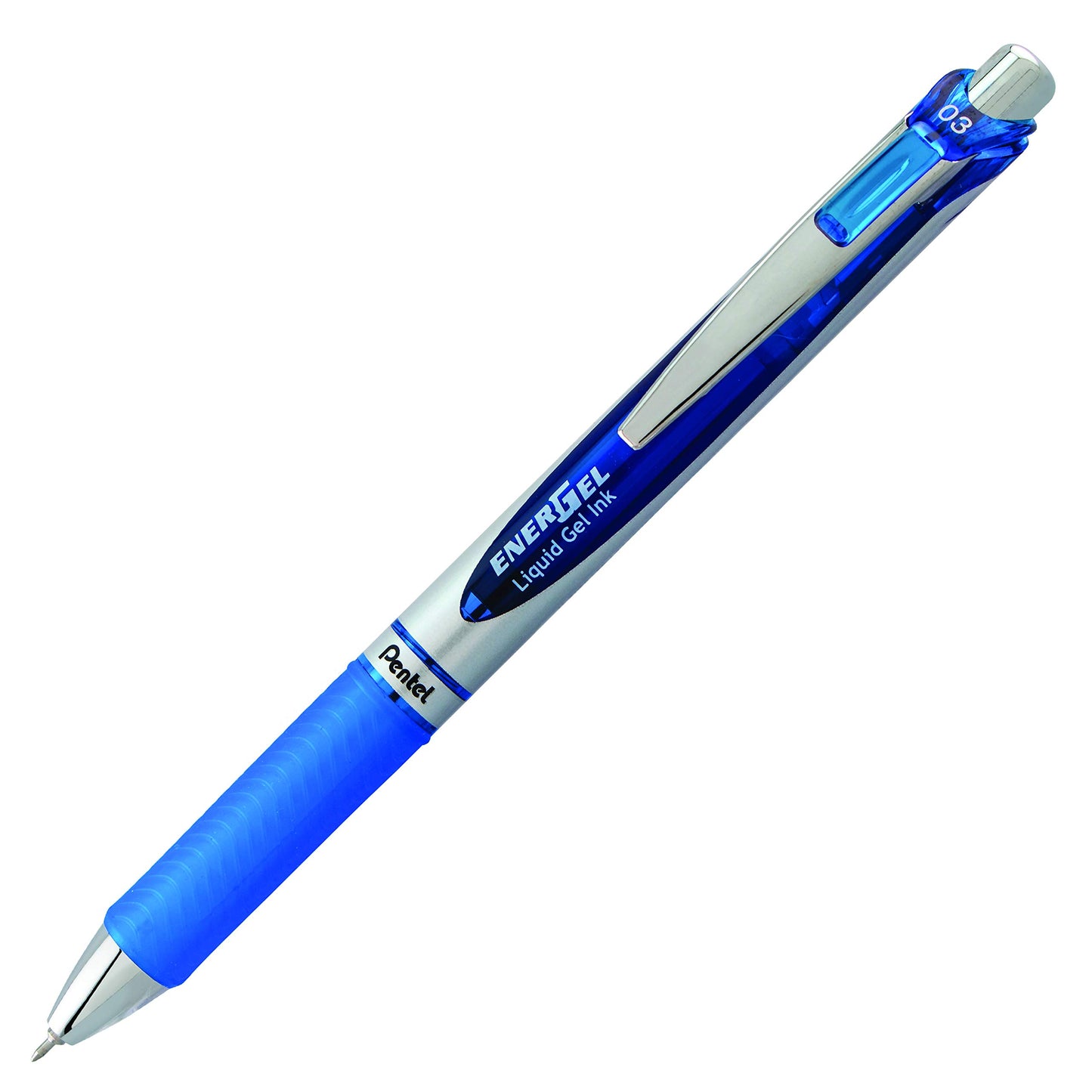 Pentel EnerGel Retractable Liquid Gel Rollerball Pen, Everyday Use, Office Supplies, School Supplies, 0.3mm Ultra-Fine Point, Blue Ink, BLN73-C, Box of 12