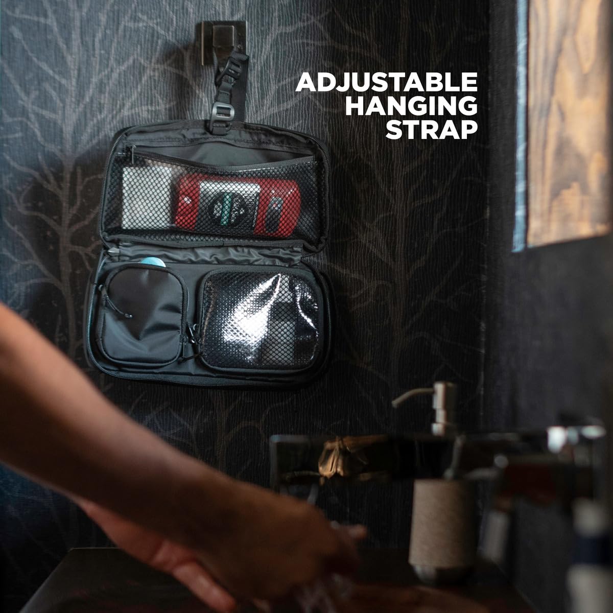 NOMATIC- Toiletry Wash Bag for Travel, Waterproof Storage Case for Shaving Kit, Makeup, Toiletries (Black), Small V2