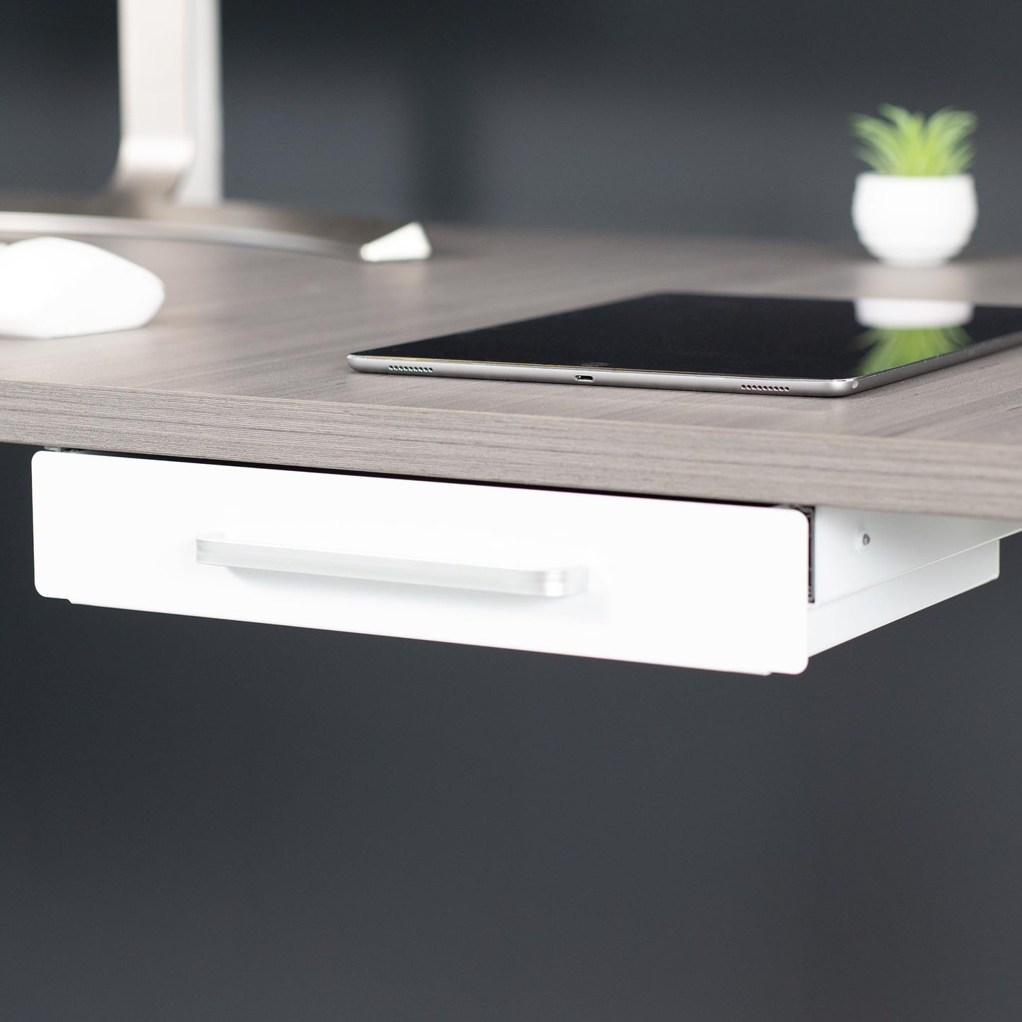 VIVO 13 inch Under Desk Slide Out Storage Organizer, Pull Handle Drawer, White, DESK-DR1H-W