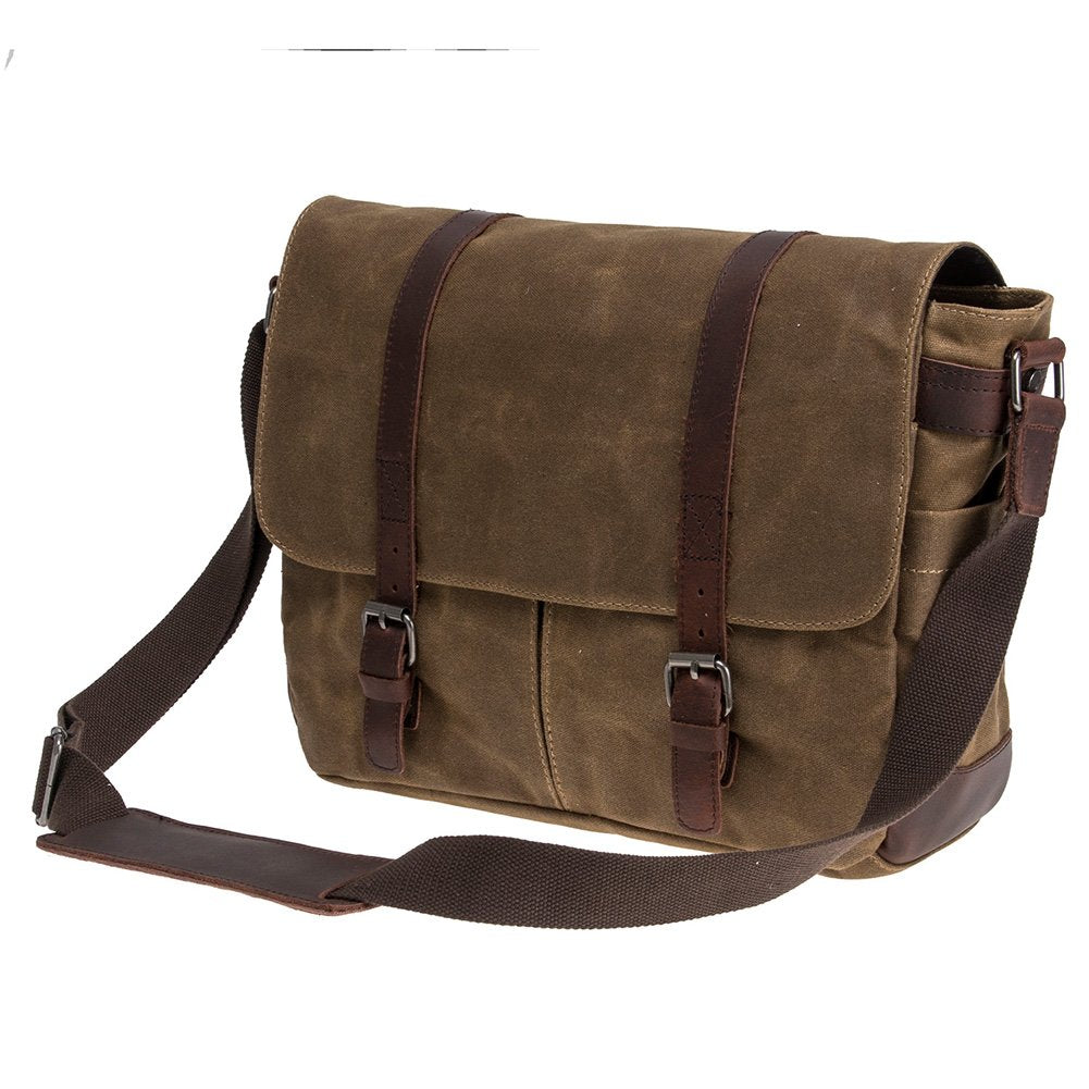 Waterproof Waxed Canvas 15.6" Laptop Messenger Bag Men Business Vintage shoulder bag / Briefcase (Khaki-2)