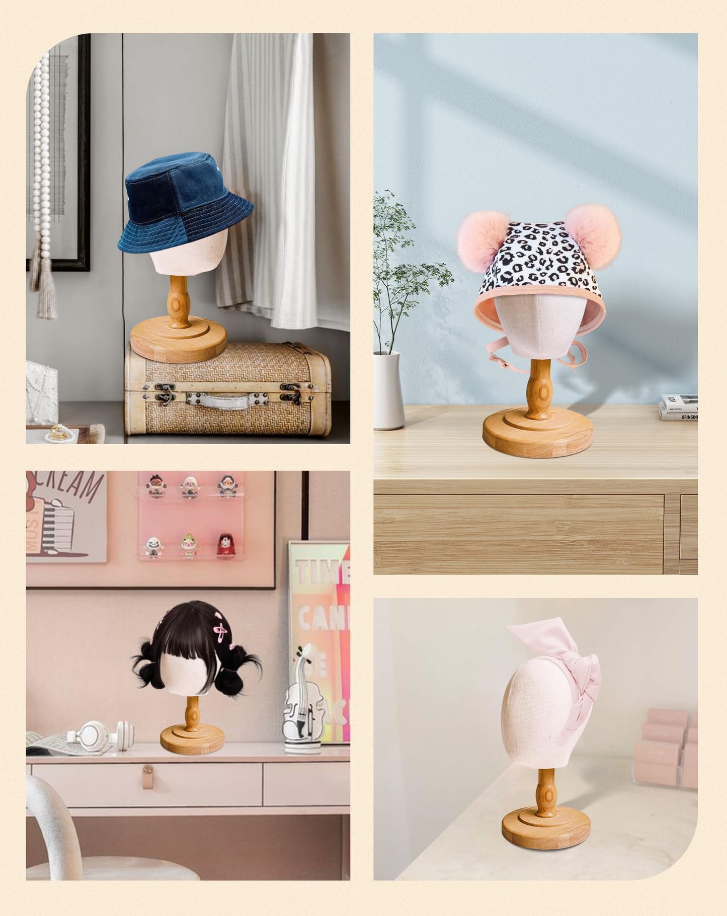 CHADWICK Baby Mannequin Head, Wig Head Stand for Kids, Plastic Model Head for Hats, Wigs, Glasses, Scarves Display, Baby Girl Children Hat Stand, Canvas Block Manikin Head for Home, Salon, Shop