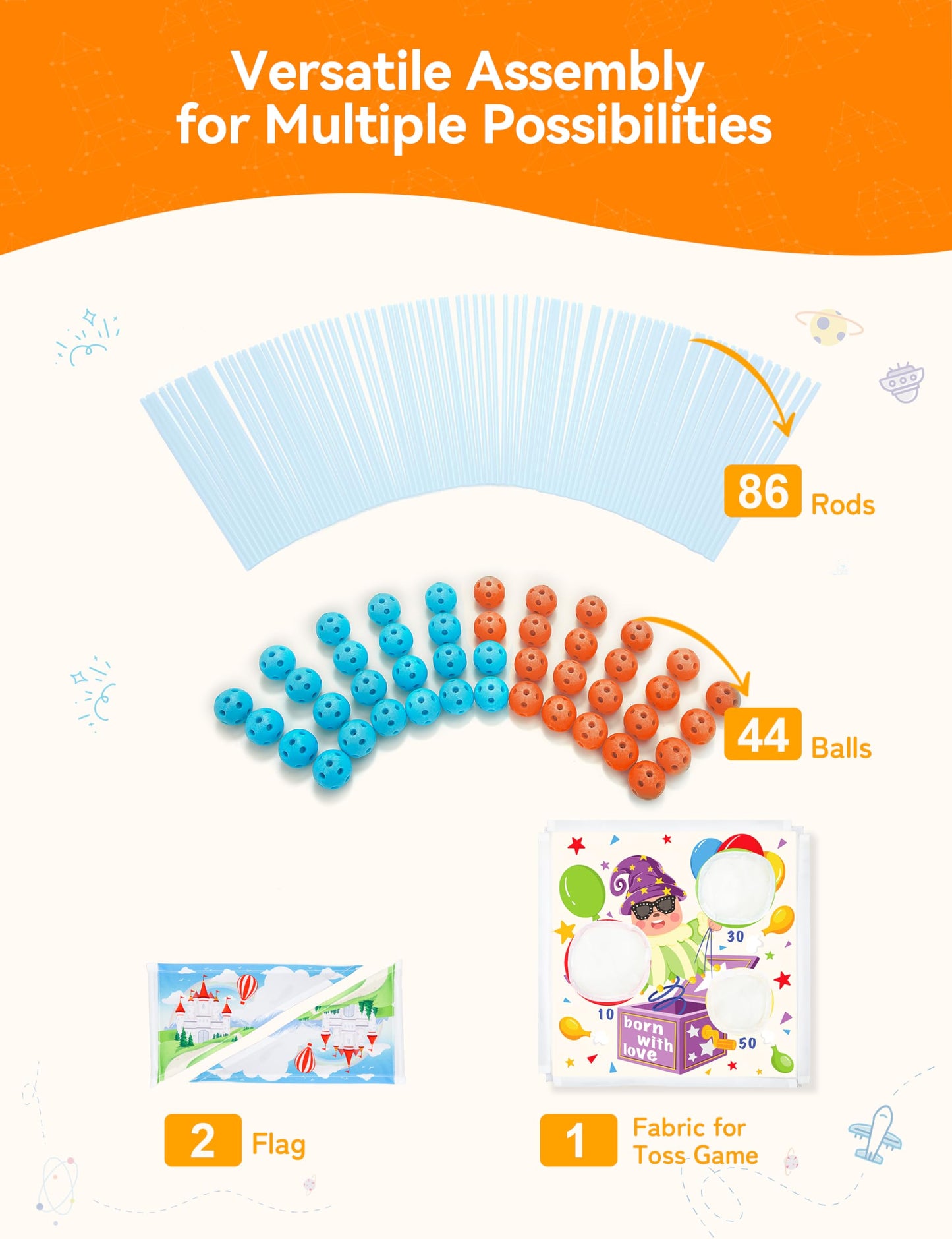 besrey Fort Building Kit for Kids with Toss Game, 133 Pcs Creative Fort Toy, STEM Construction Toy, Outdoor Play Structure, Kids Outdoor Toys,DIY Play Tent Tunnel (Blue Nightglow)