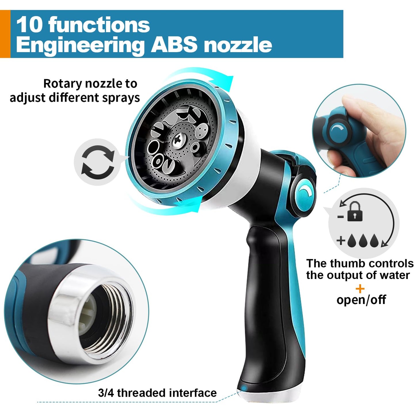 Expandable Garden Hose 100ft Flexible Water Hose, 10 Function Sprayer Nozzle, 3/4 Inch Solid Metal Fittings Lawn Yard Garden Outdoor Hose (100ft, Black and Blue)